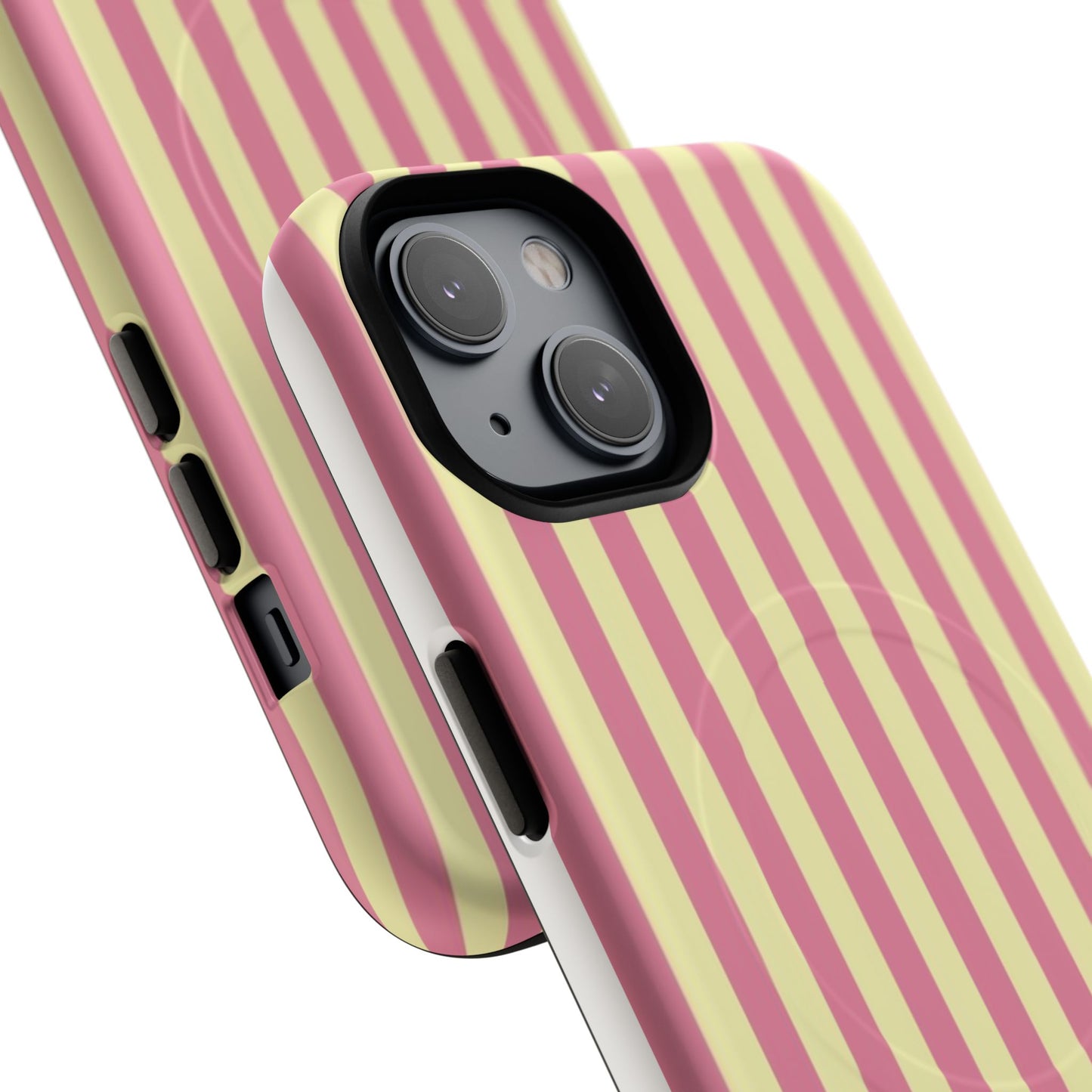 Striped Pink & Yellow Magnetic Tough Phone Case — Retro Pastel Protection