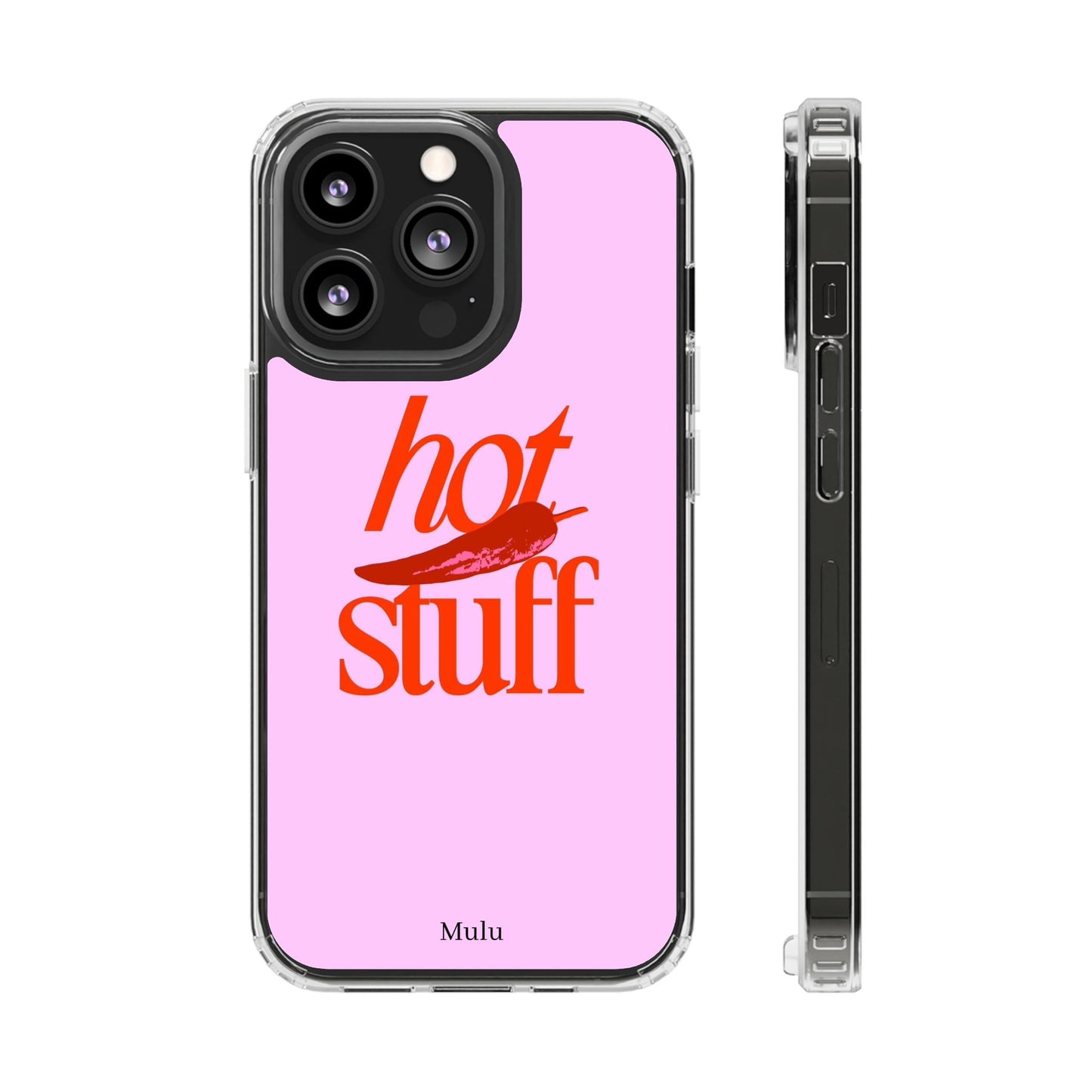 Hot Stuff Clear Impact Phone Case — Pink Retro Typography iPhone Cover