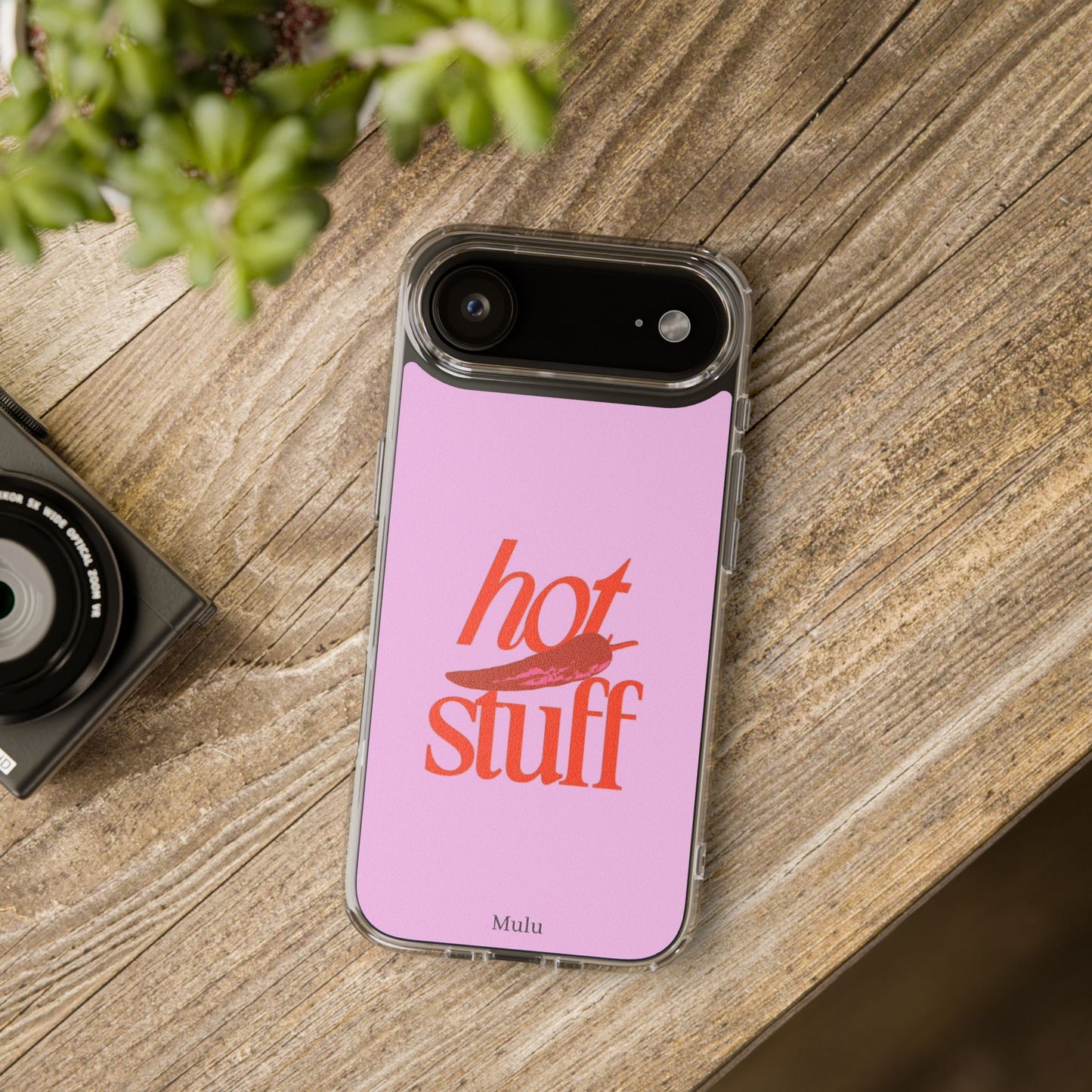 Hot Stuff Clear Impact Phone Case — Pink Retro Typography iPhone Cover