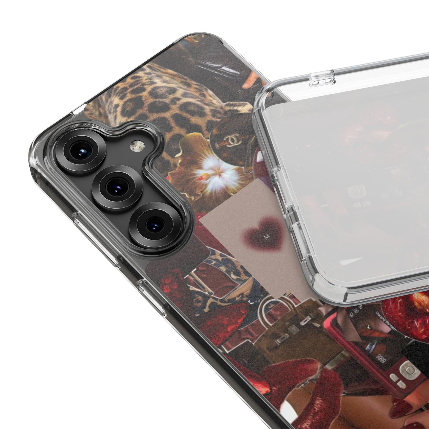 Clear Impact-Resistant Phone Case — Retro Cherry Collage Design