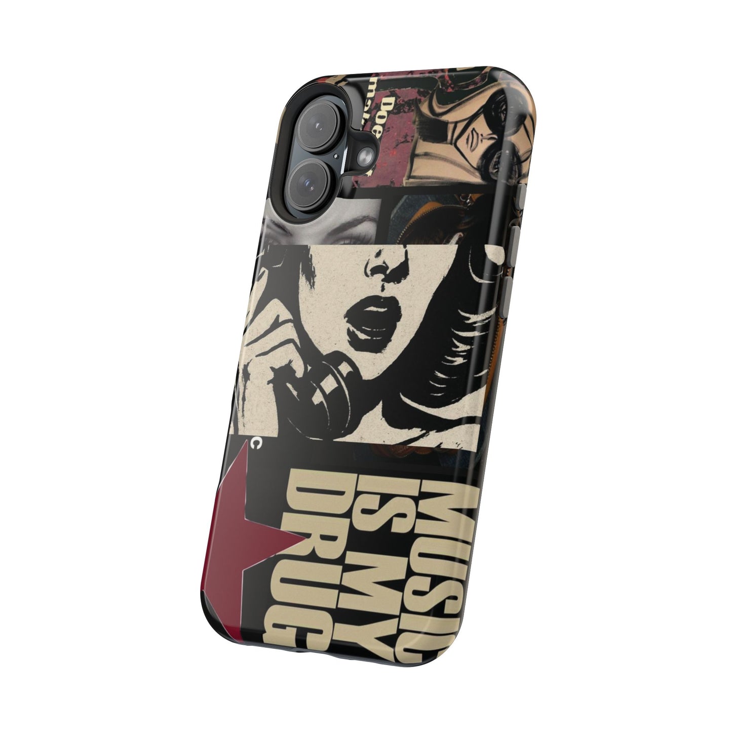 Magnetic Impact Phone Case — Retro Pop Art "Music Is My Drug" Design