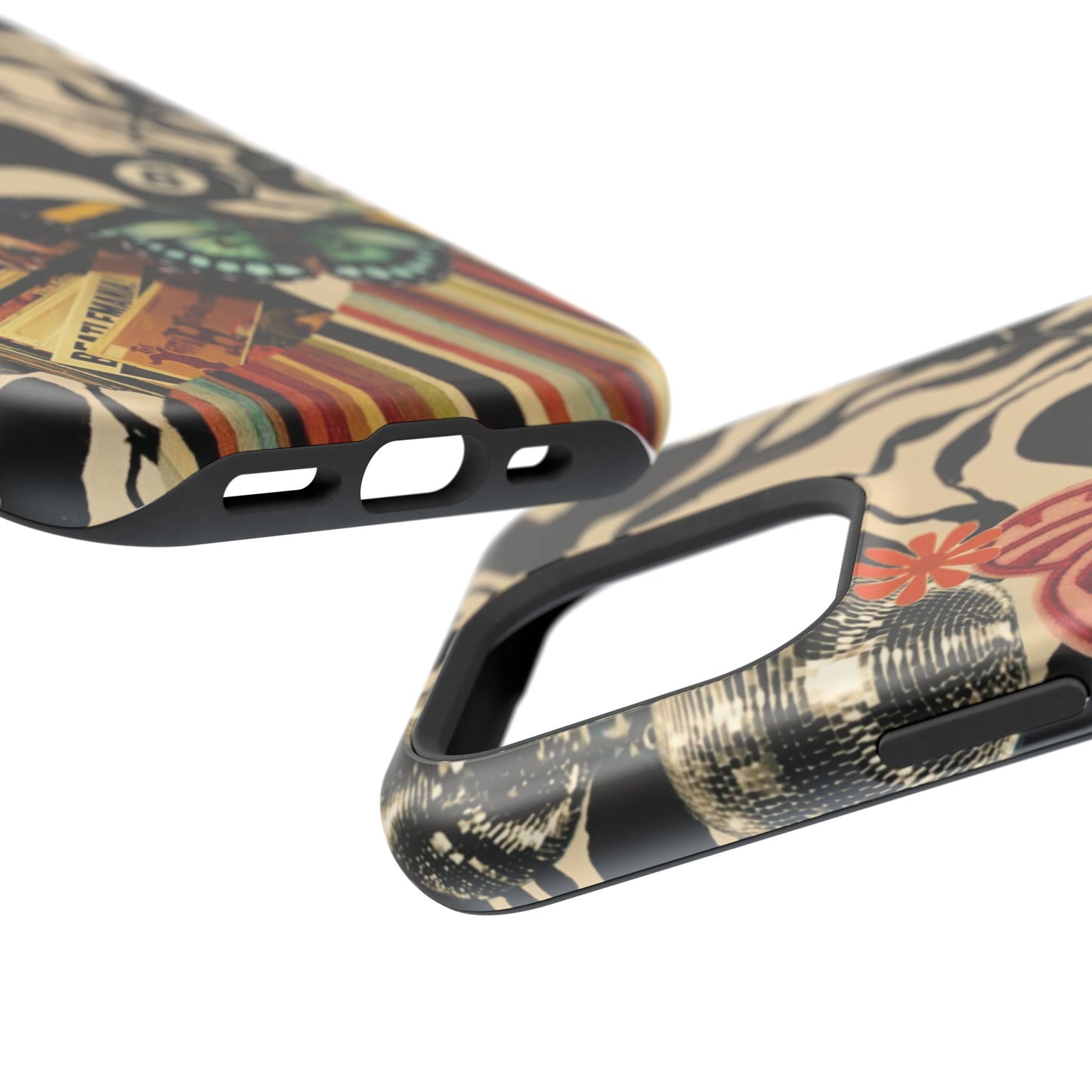 Phone Case — Retro Collage Magnetic Impact-Resistant Case with Butterfly & Zebra Print