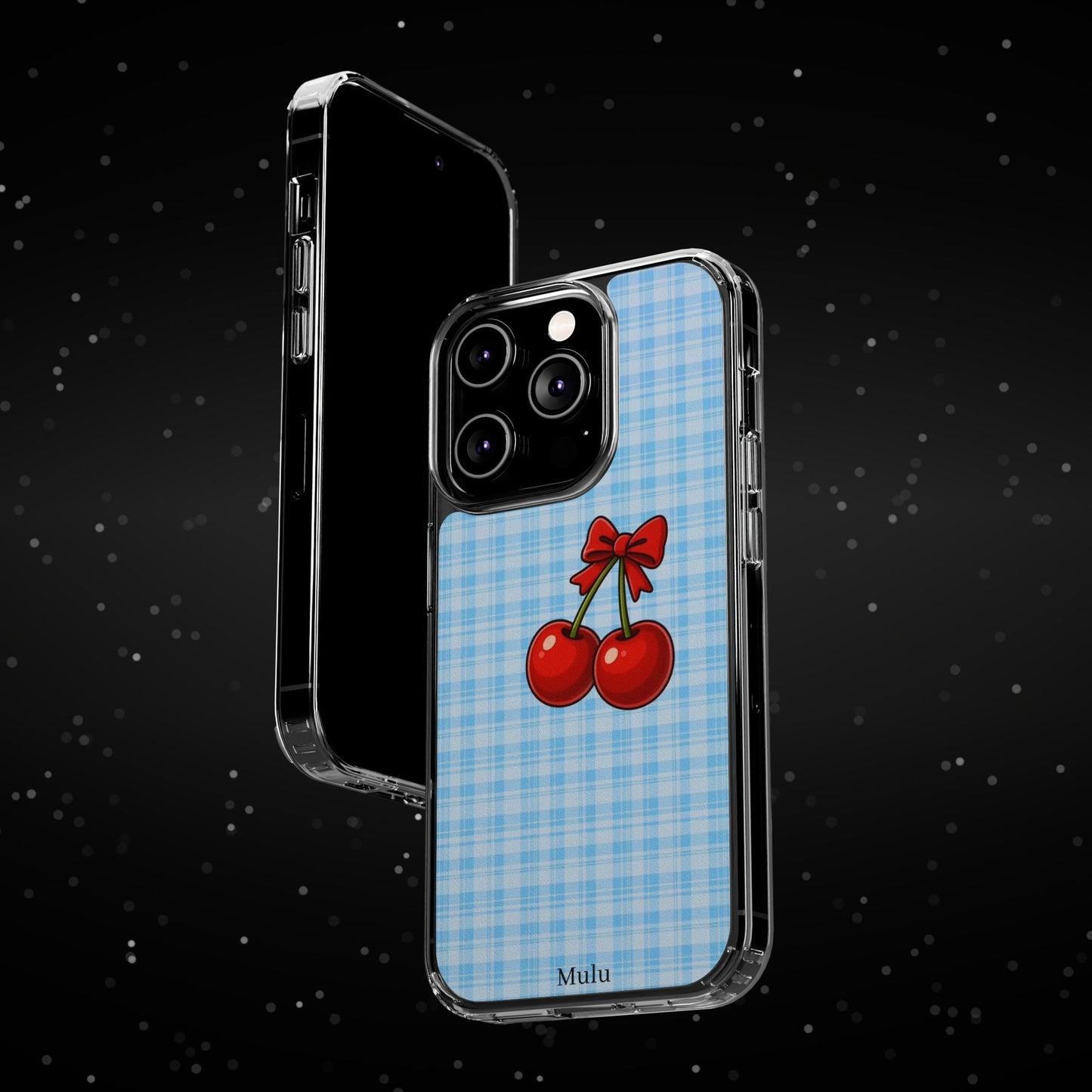 Clear Cherry Gingham Phone Case — Impact-Resistant Clear Case with Red Cherry Design