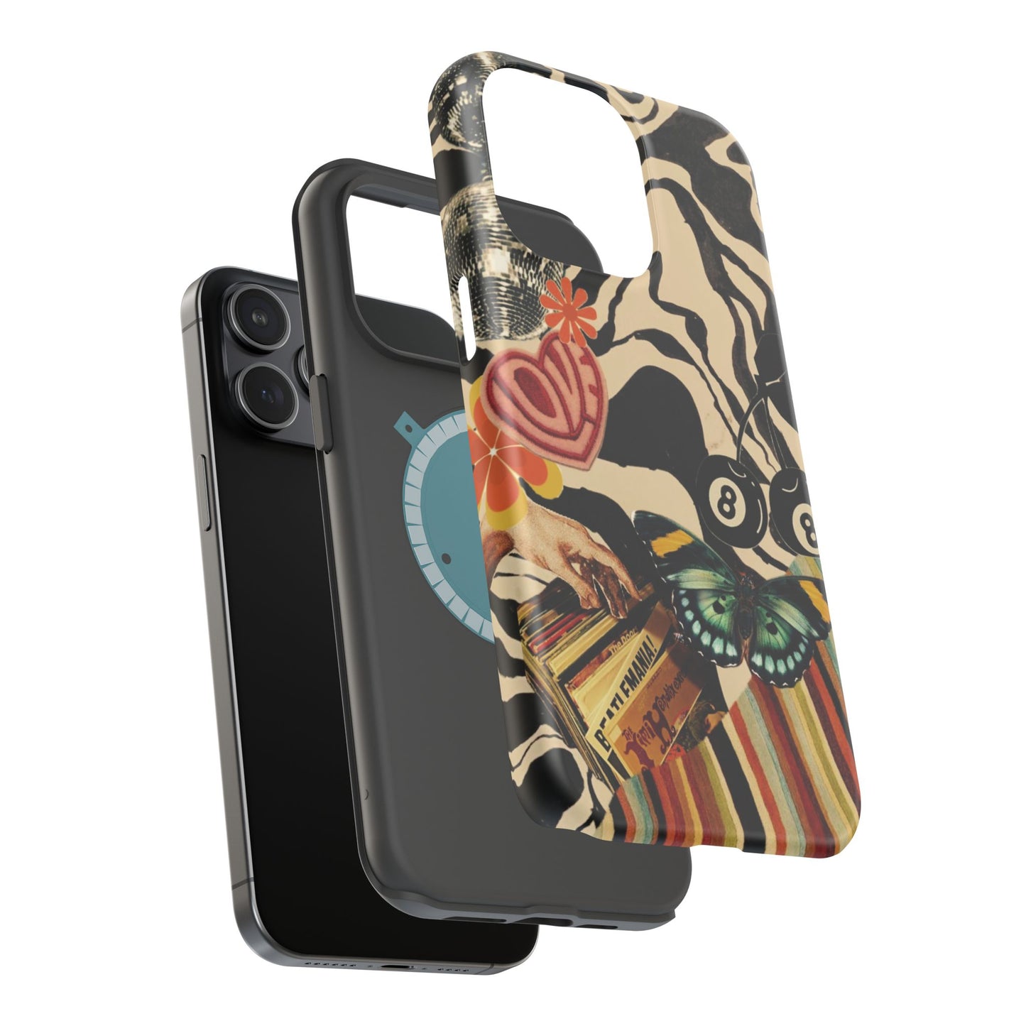Phone Case — Retro Collage Magnetic Impact-Resistant Case with Butterfly & Zebra Print
