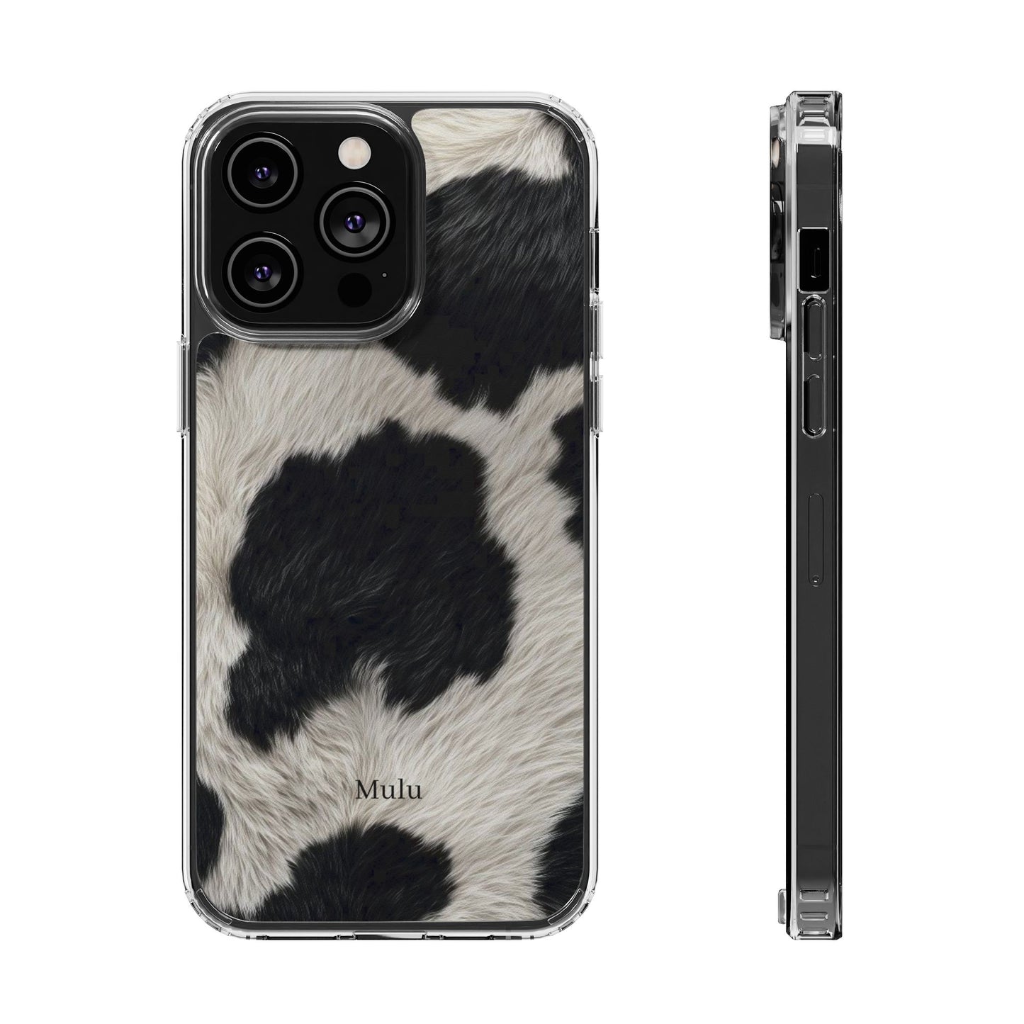 Cow Print Clear Impact Phone Case — Faux Fur Black & White Protection