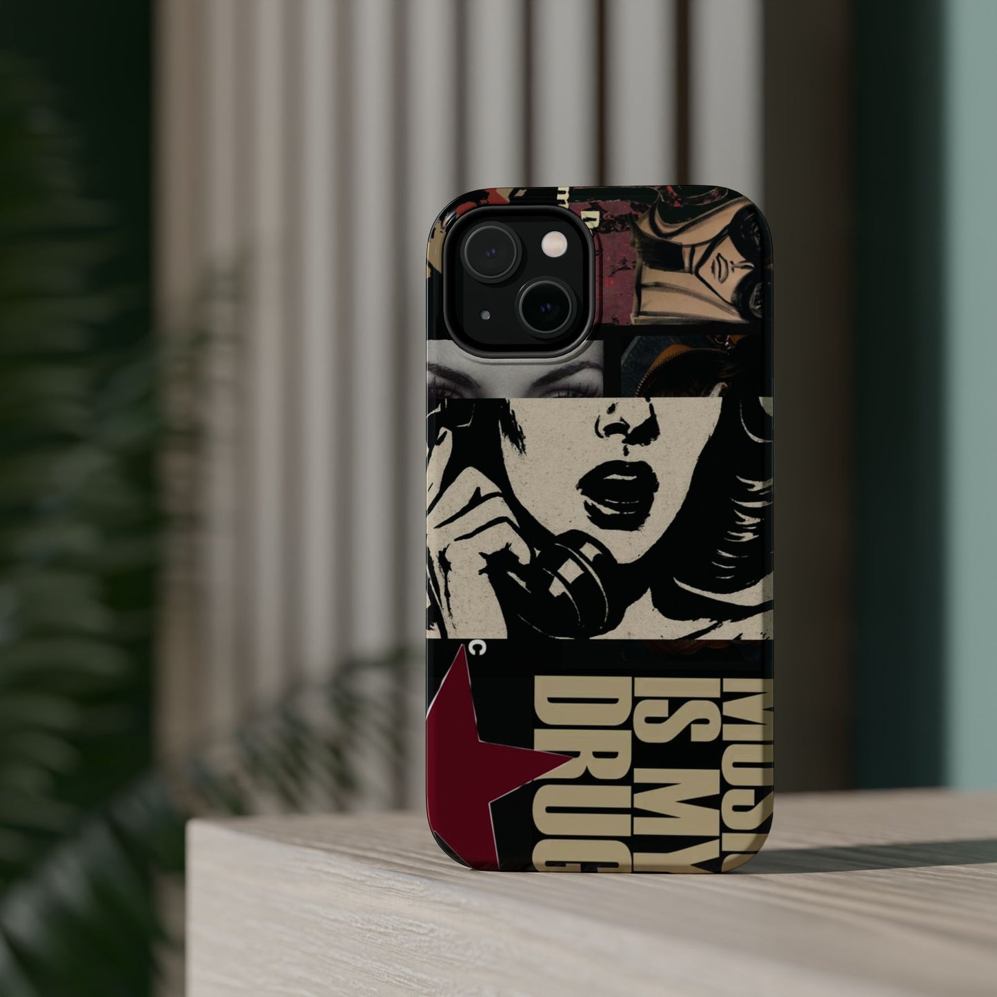 Magnetic Impact Phone Case — Retro Pop Art "Music Is My Drug" Design