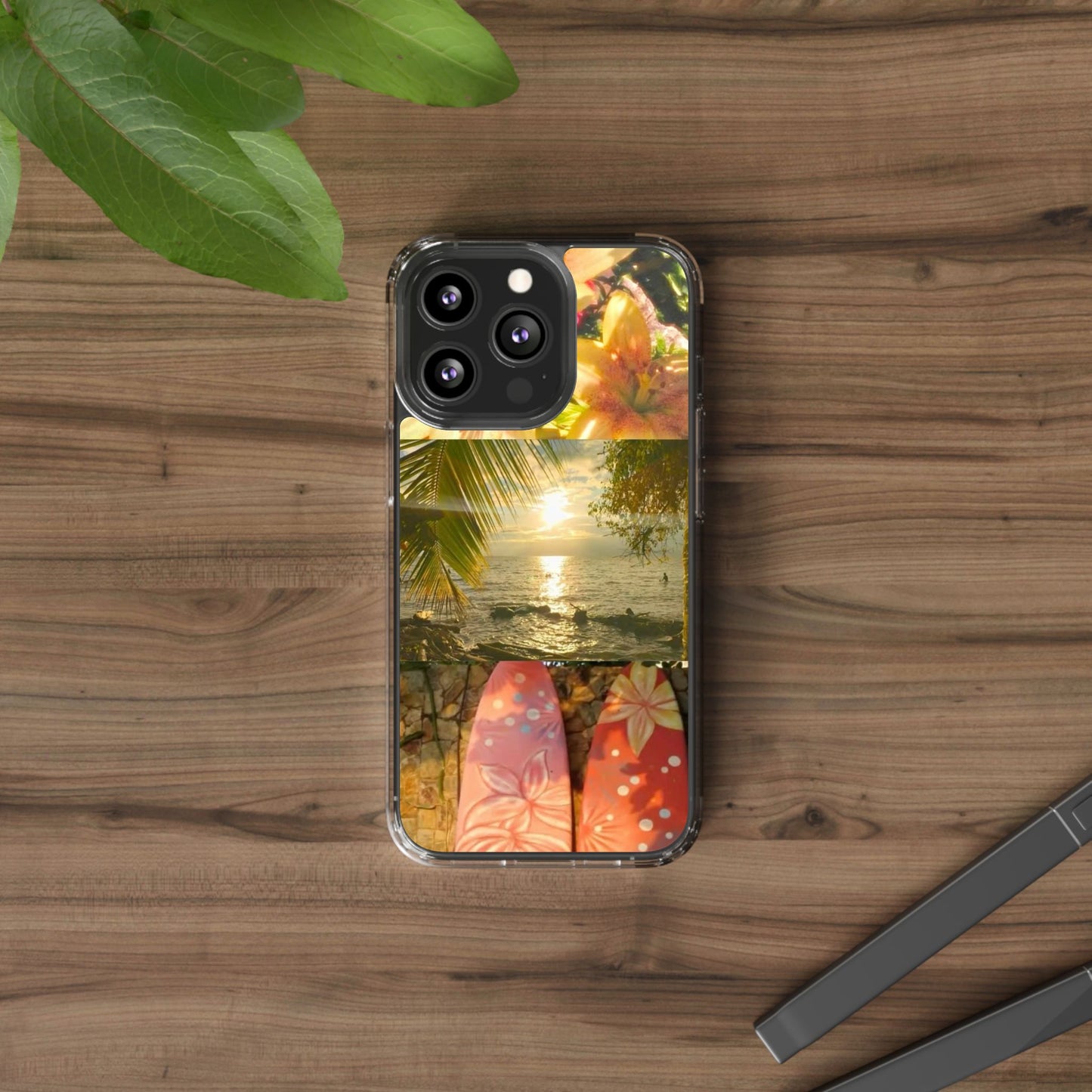 Tropical Sunset Phone Case — Floral Surfboard Clear iPhone Case