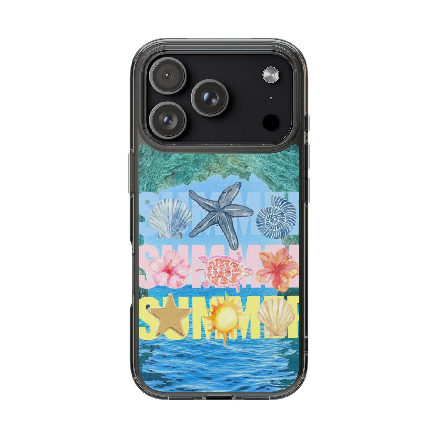 Clear Summer Beach Phone Case — Impact‑Resistant Tropical Design