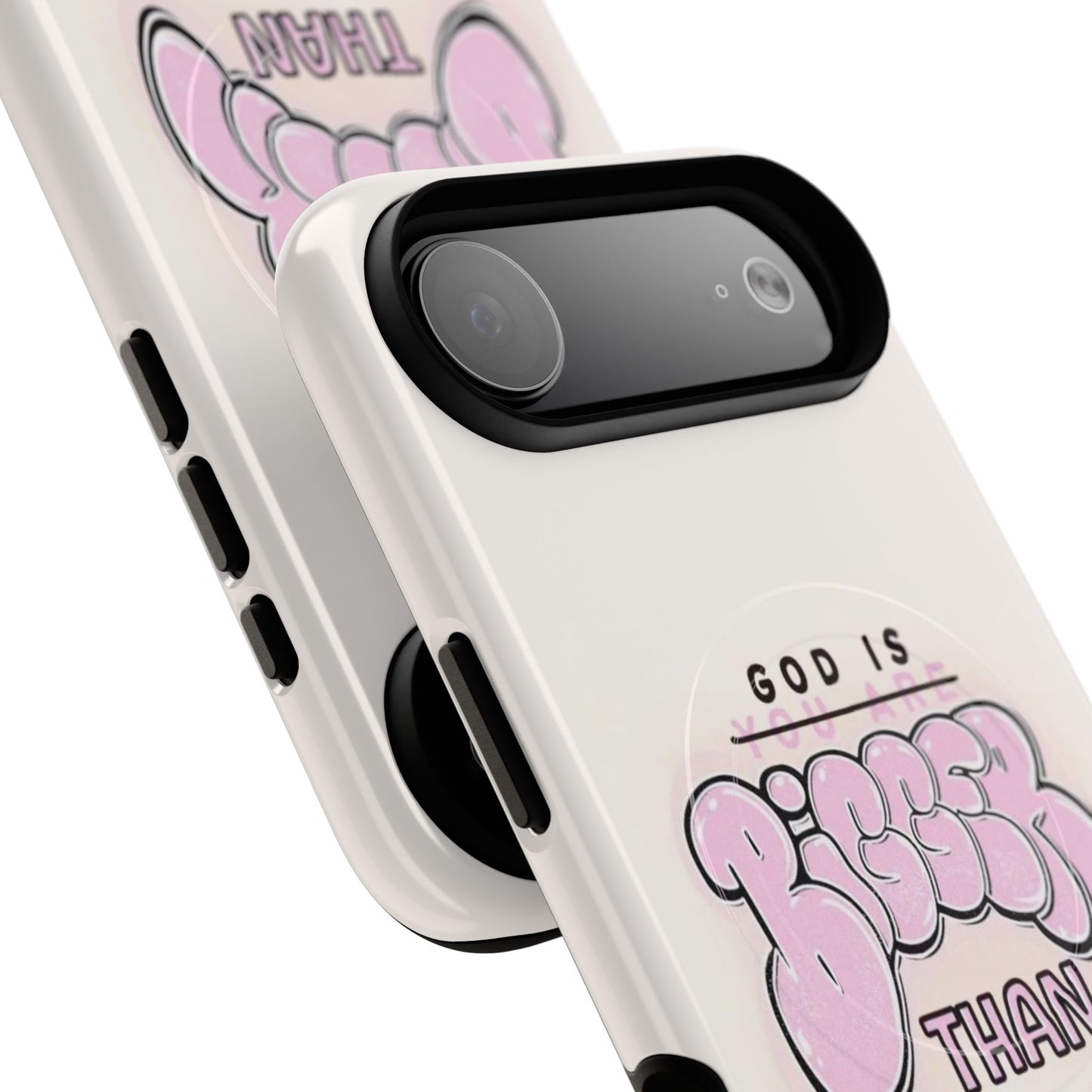 Tough Magnetic Phone Case — "God Is Bigger Than" Inspirational Pink Bubble Design