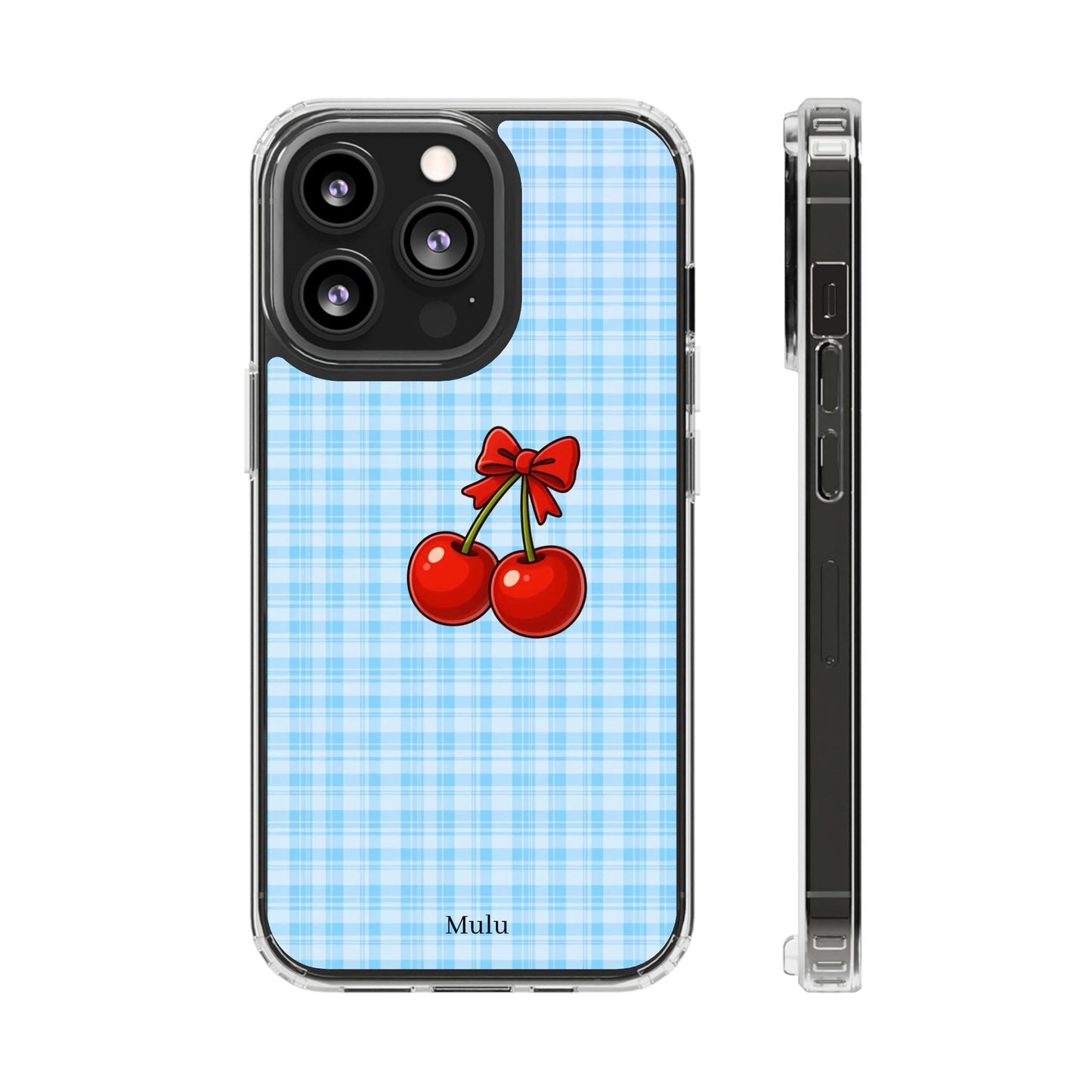 Clear Cherry Gingham Phone Case — Impact-Resistant Clear Case with Red Cherry Design