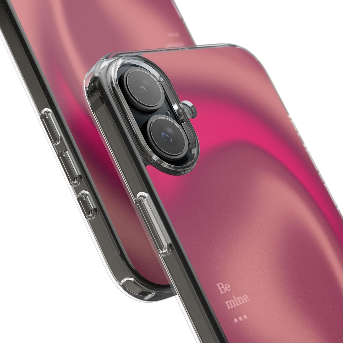 Clear Impact Phone Case — Pink Satin Swirl "Be mine" Design