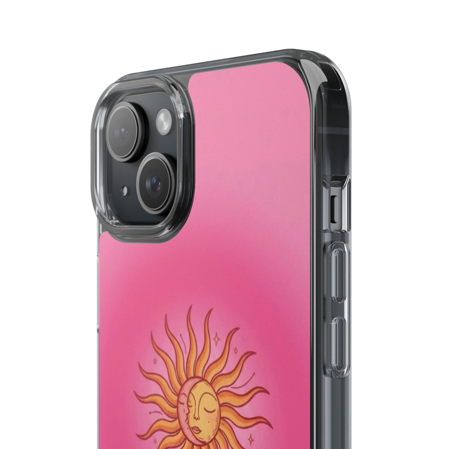 Pink Sun Phone Case — Radiant Sunburst Impact-Resistant Clear Case