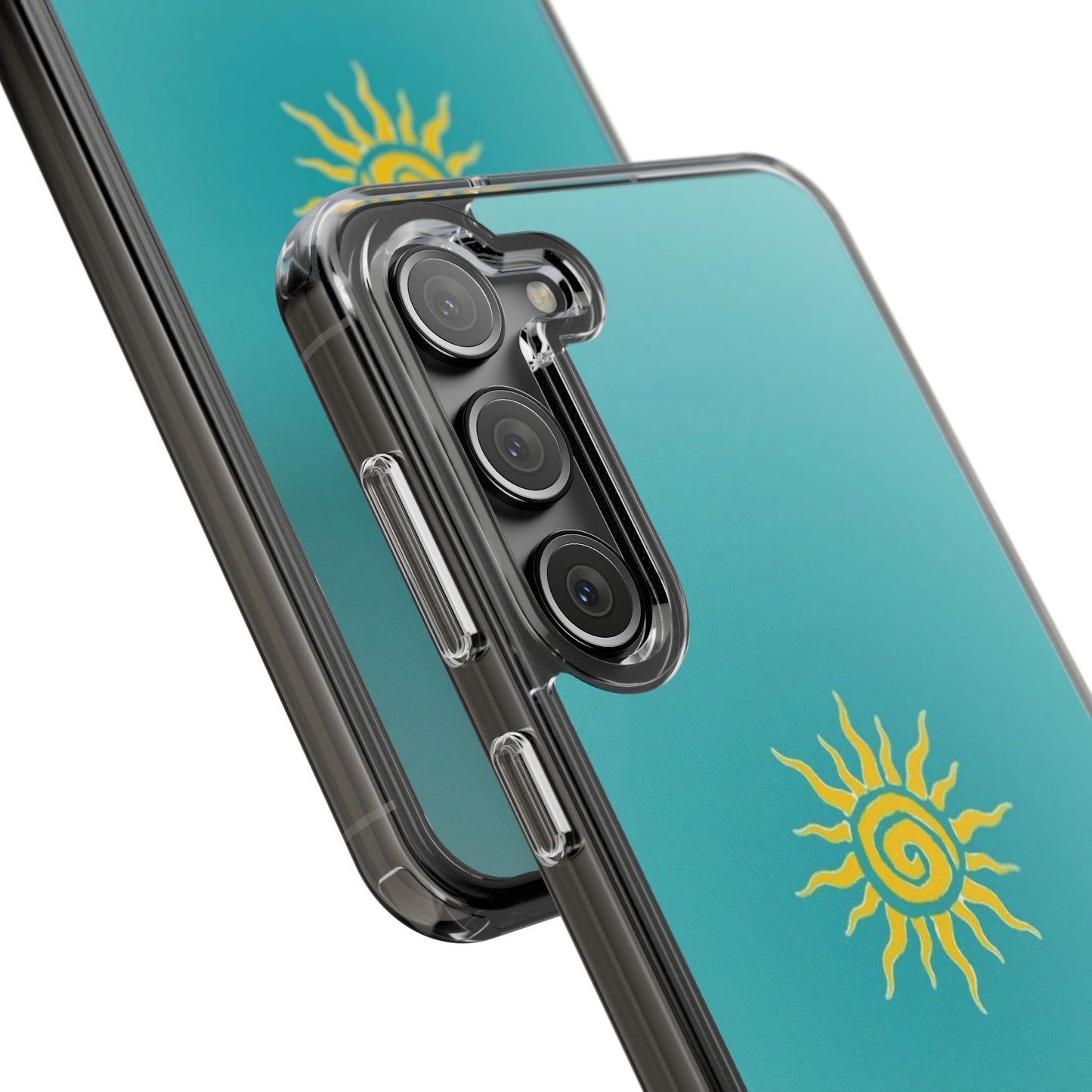 Clear Impact-Resistant Phone Case — Yellow Sun on Teal Gradient
