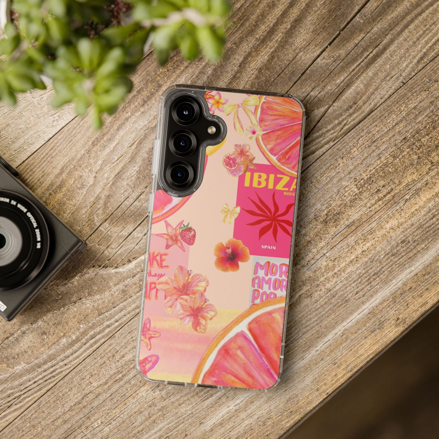 Clear Impact Phone Case — Pink Ibiza Citrus Floral Design