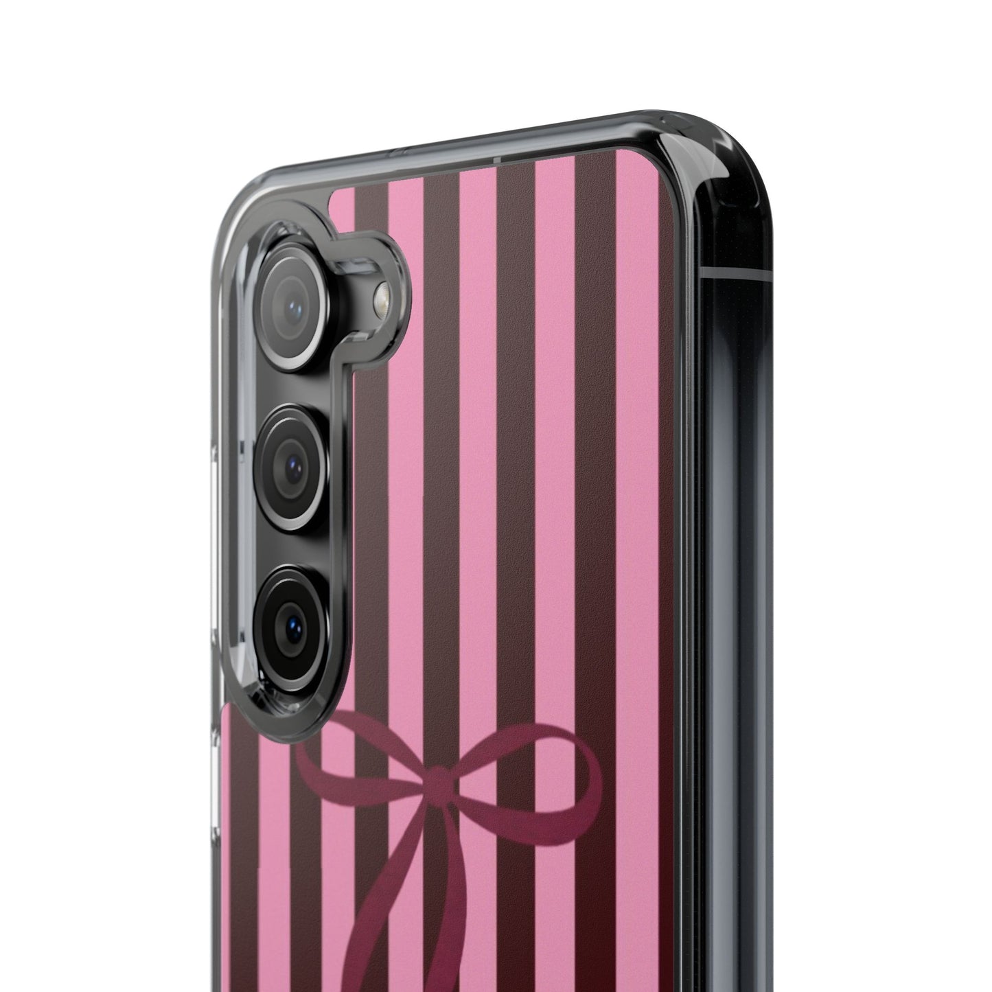 Pink Striped Ribbon Clear Impact-Resistant Phone Case