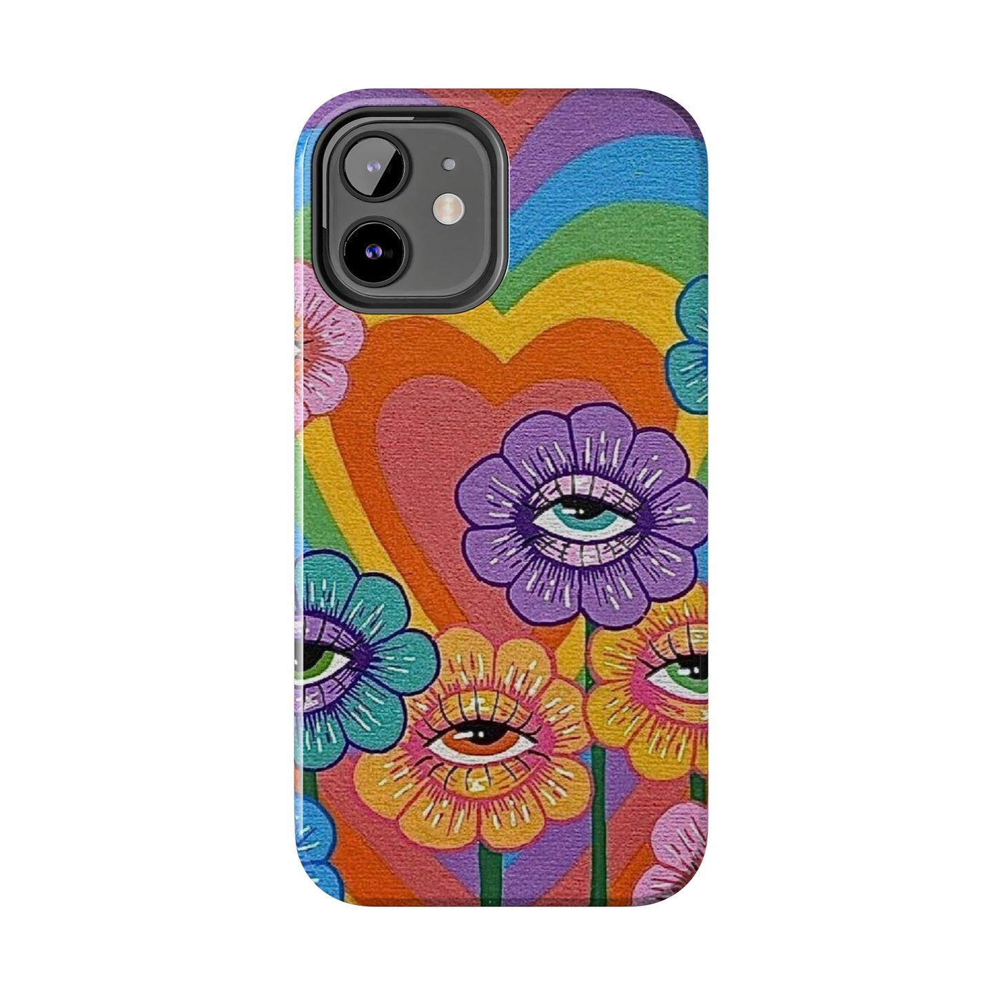 Psychedelic Eye Flower Tough Phone Case — Retro Rainbow Protective iPhone Cover