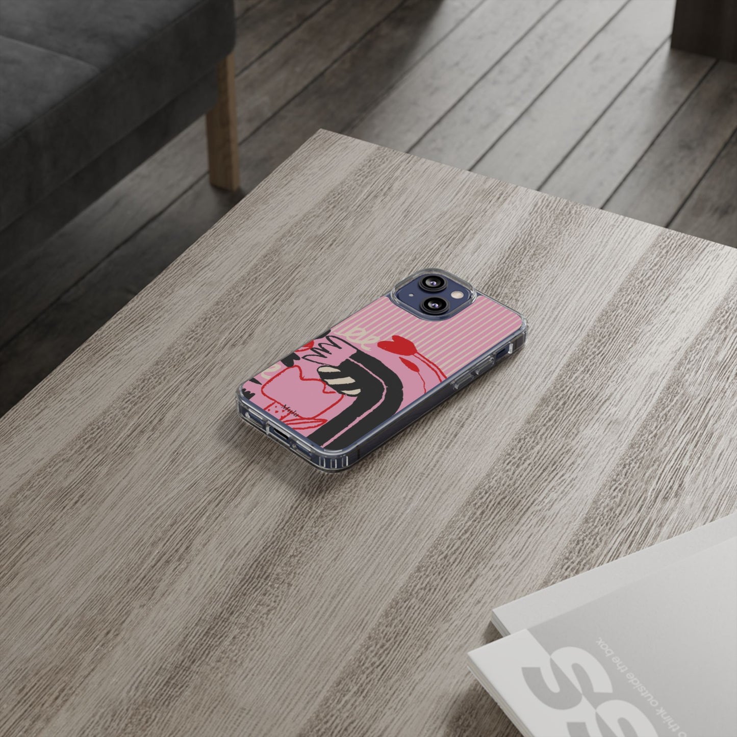 Clear Impact-Resistant Case — Pink Cute Heart Cartoon Design