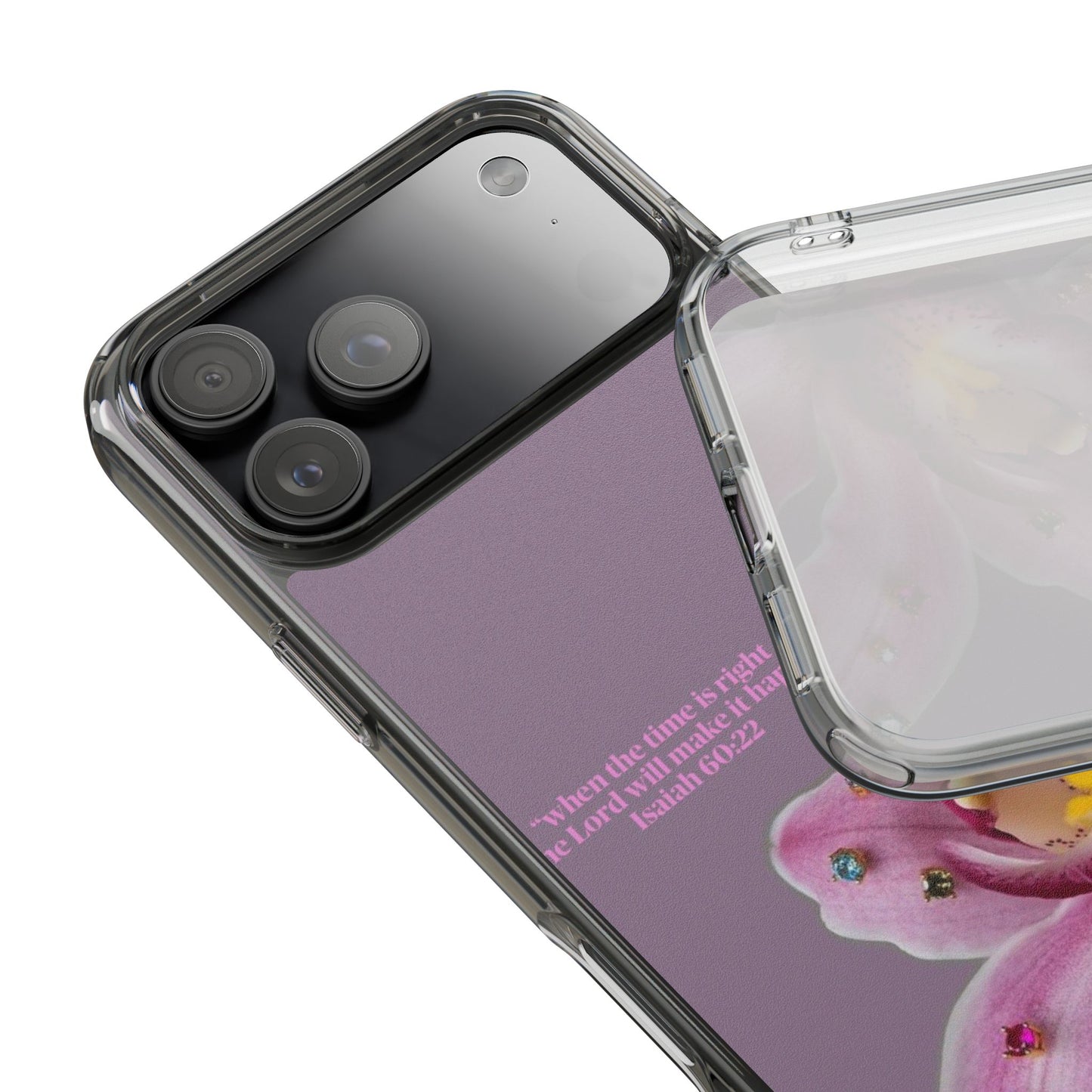 Clear Floral Impact-Resistant Phone Case — "When the time is right" Rose Orchid Design