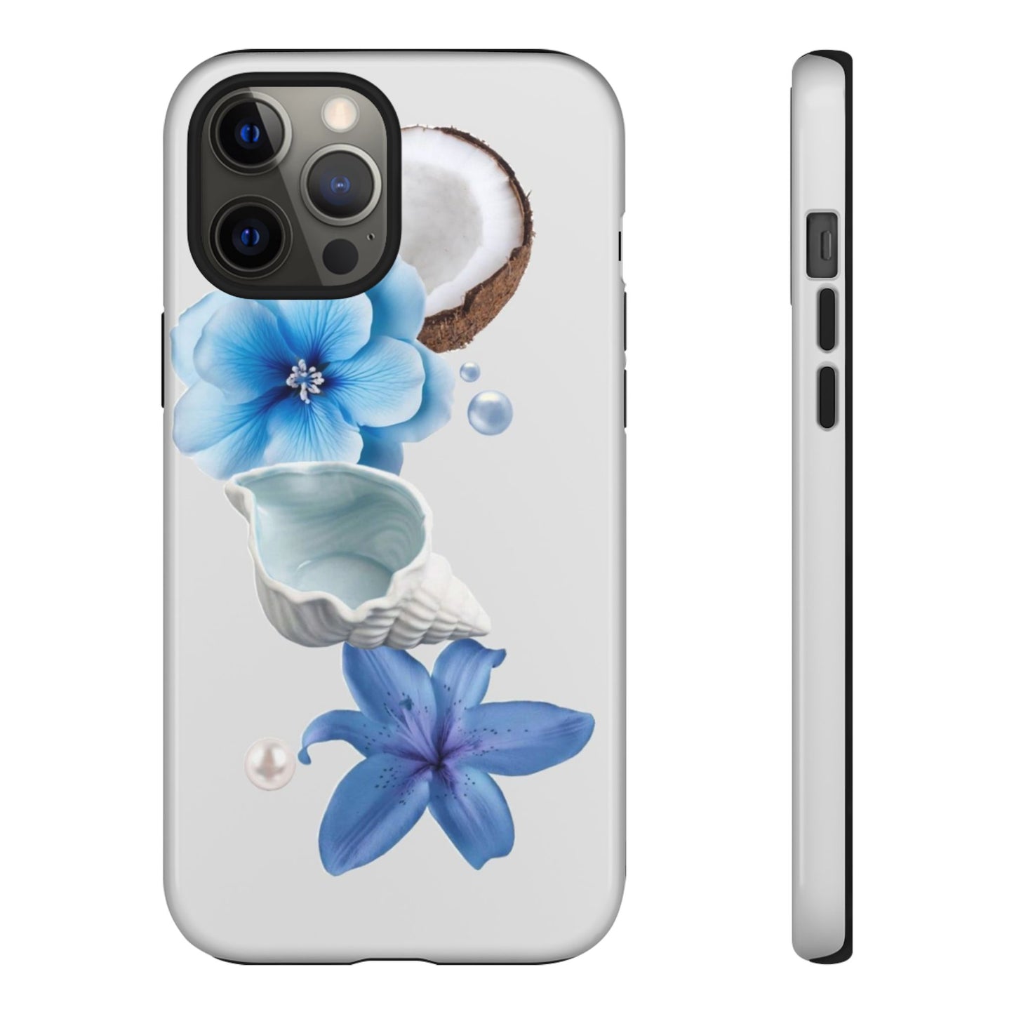 Tropical Blue Floral Phone Case — Coconut, Shell & Starfish Design