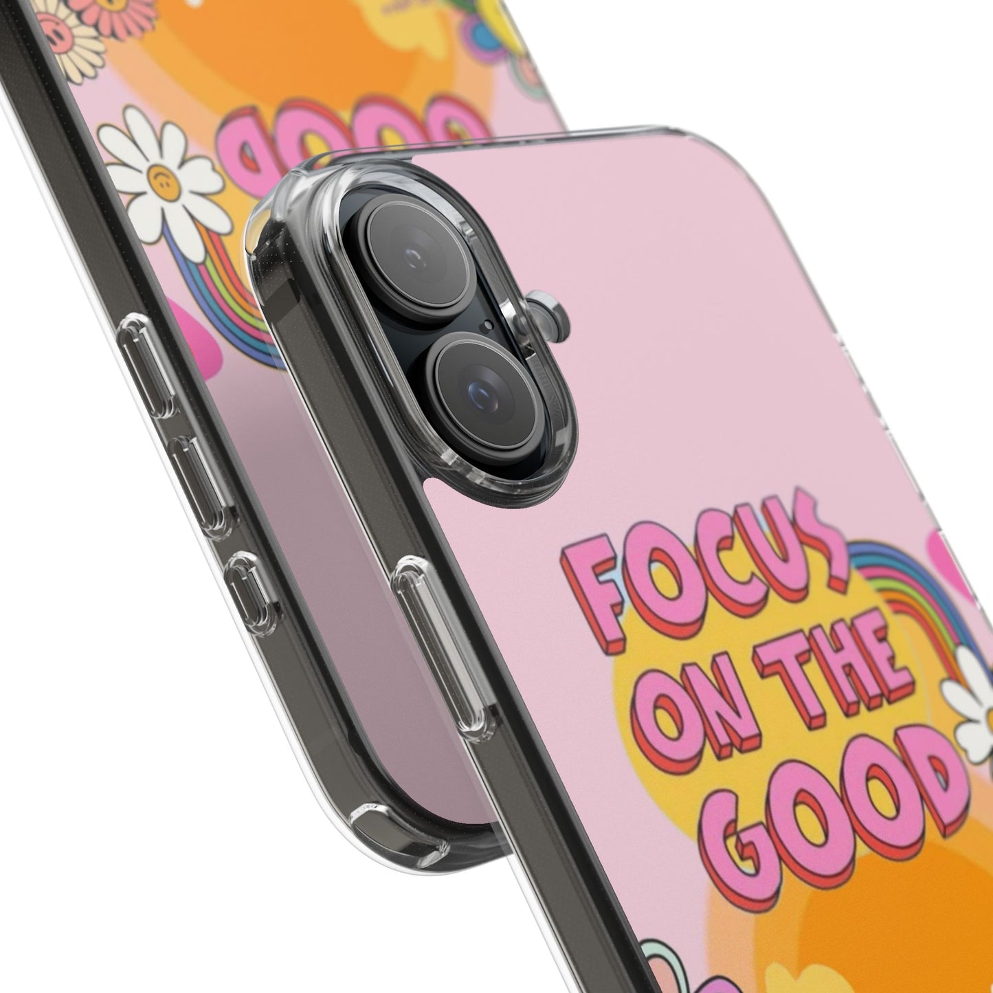 Clear Impact-Resistant Case — "Focus On The Good" Retro Floral Phone Cover