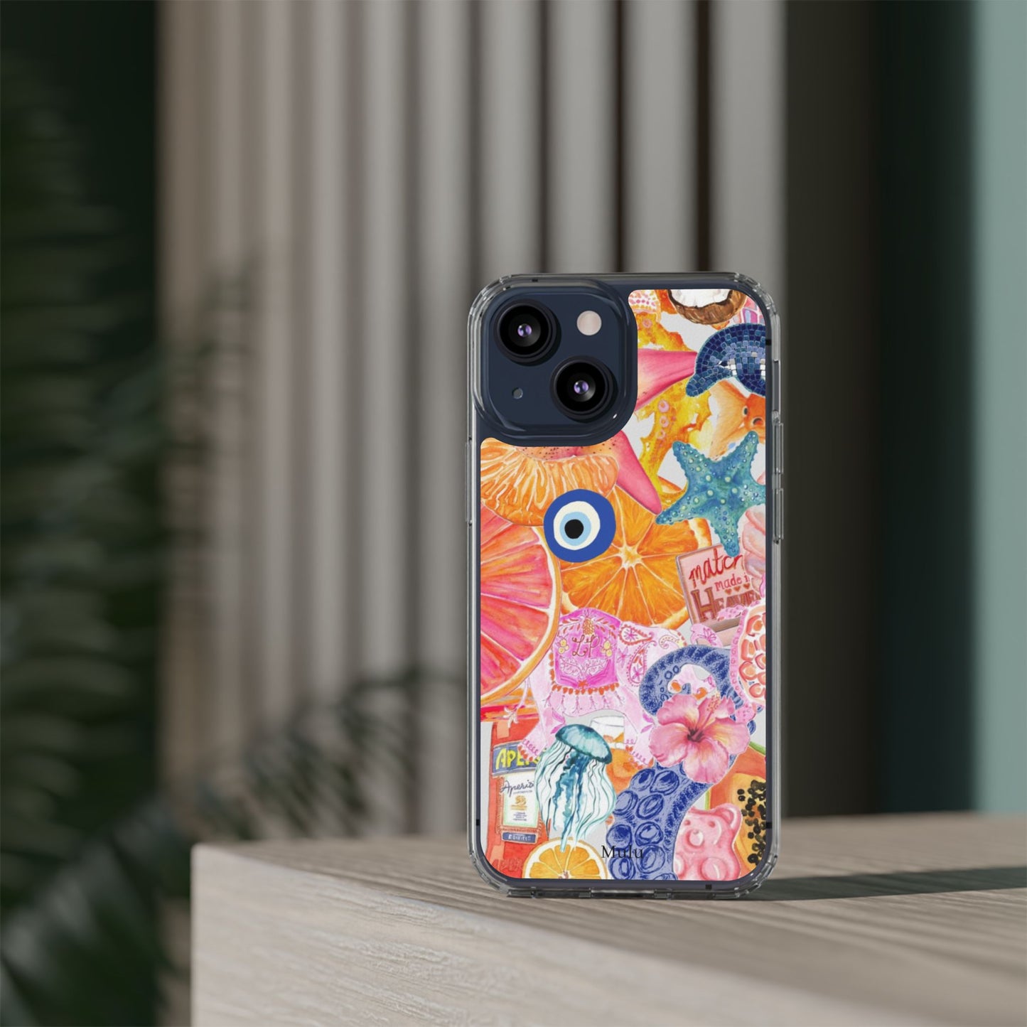 Clear Impact-Resistant Phone Case — Colorful Tropical Collage Design