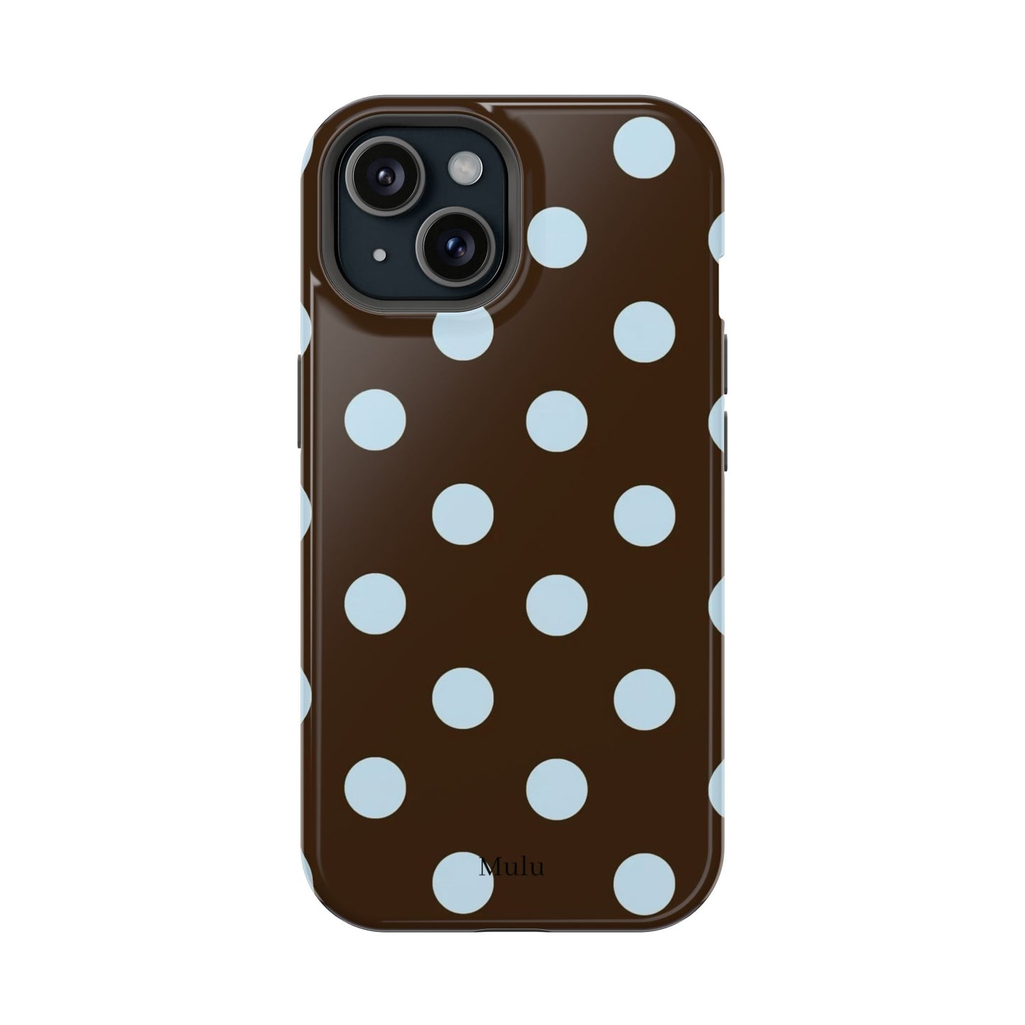 Polka Dot Magnetic Phone Case — Brown with Light Blue Dots, Impact-Resistant