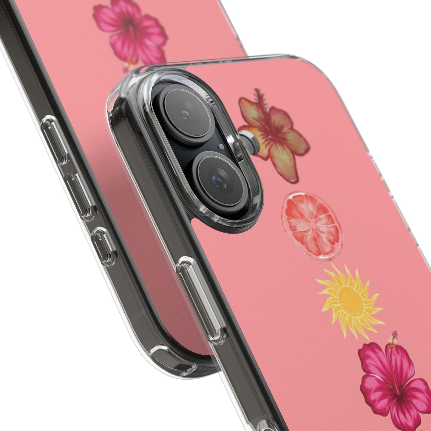 Clear Impact-Resistant Phone Case — Tropical Sun & Hibiscus Floral Design