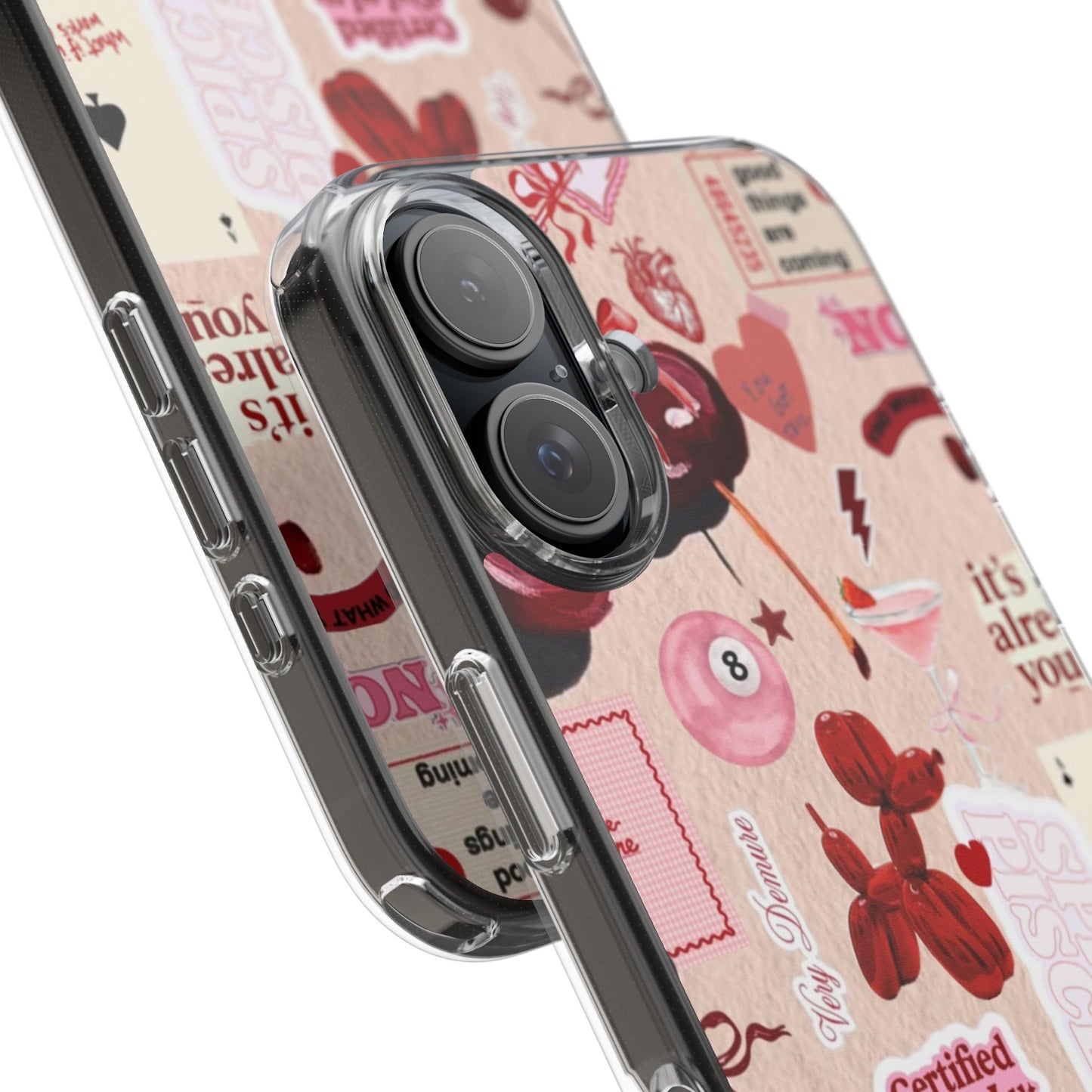 Clear Impact-Resistant Phone Case — Retro Cherry & Sticker Collage