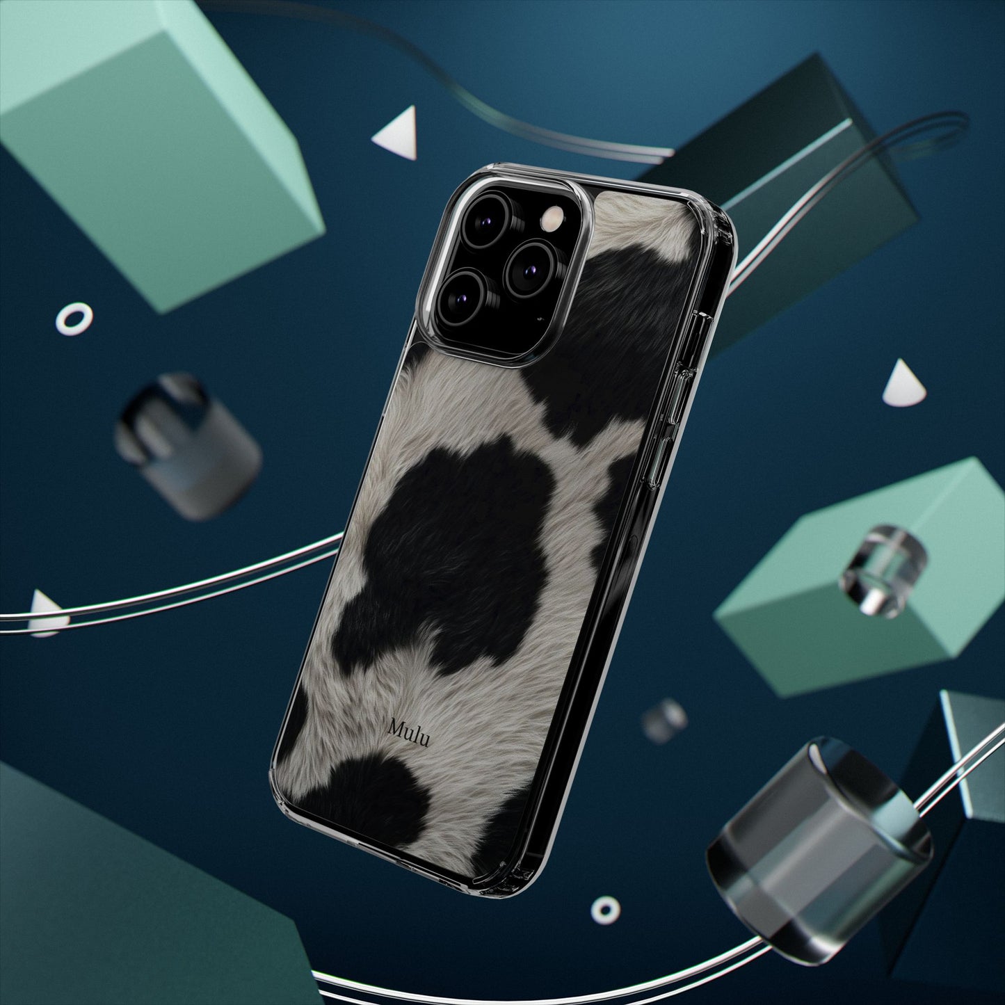 Cow Print Clear Impact Phone Case — Faux Fur Black & White Protection