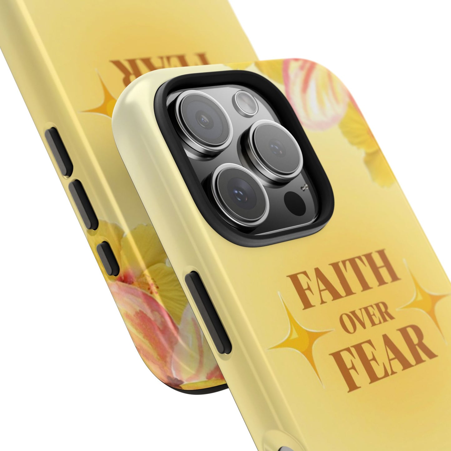 Faith Over Fear Tough Phone Case — Floral Yellow Protective Cover