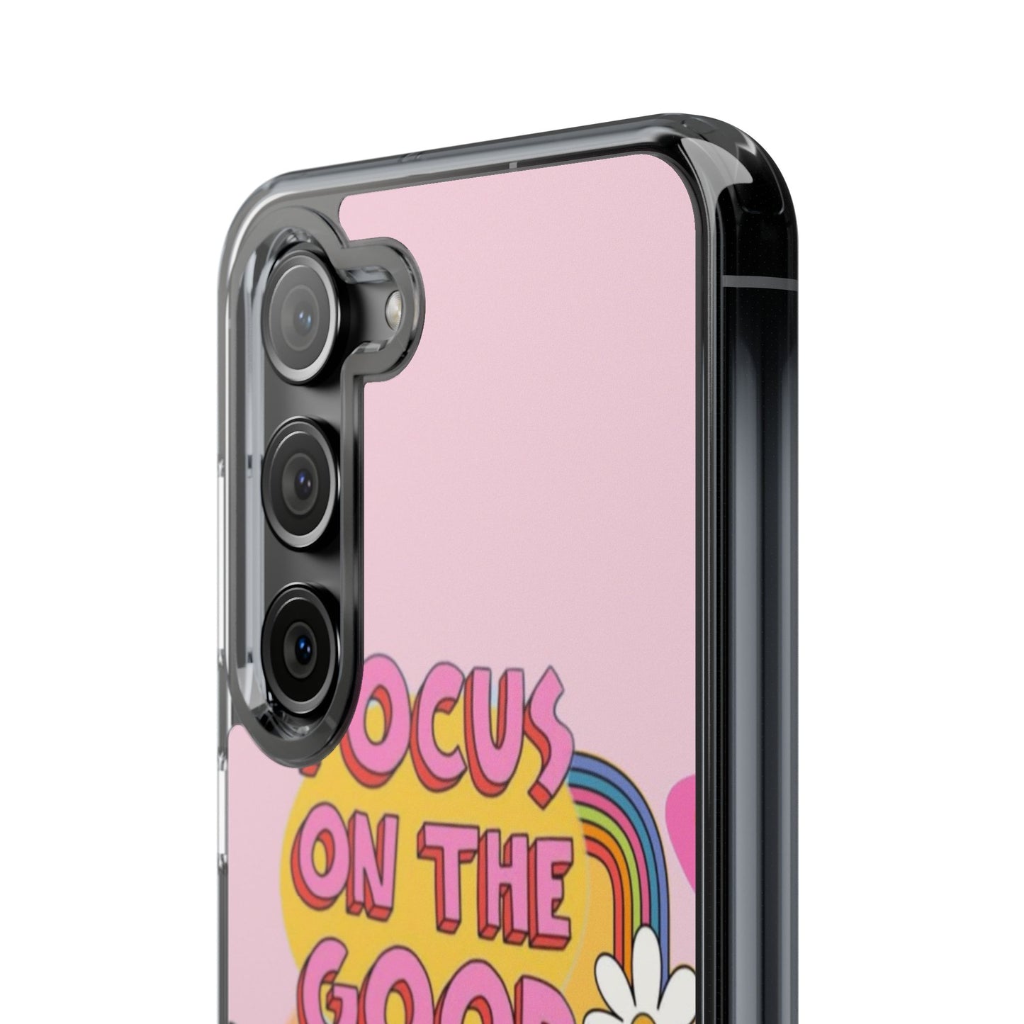 Clear Impact-Resistant Case — "Focus On The Good" Retro Floral Phone Cover