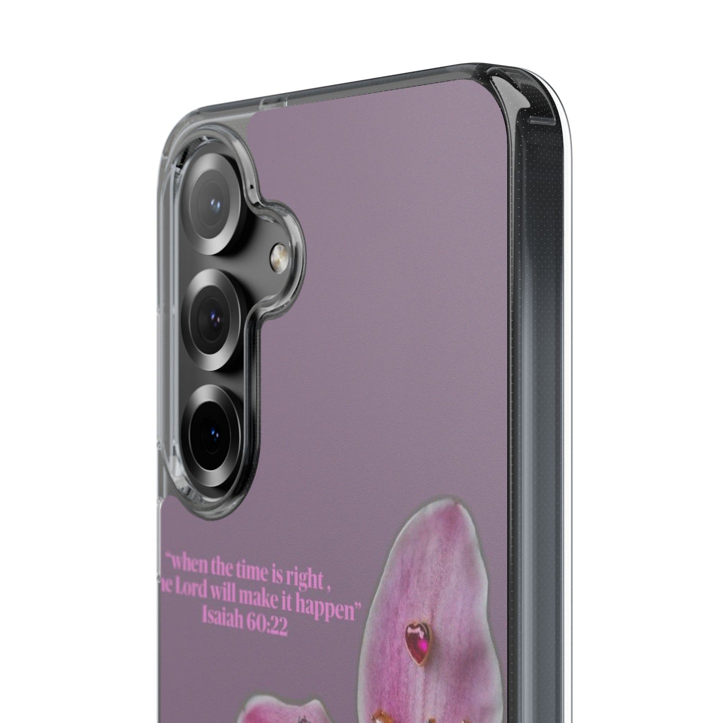 Clear Floral Impact-Resistant Phone Case — "When the time is right" Rose Orchid Design