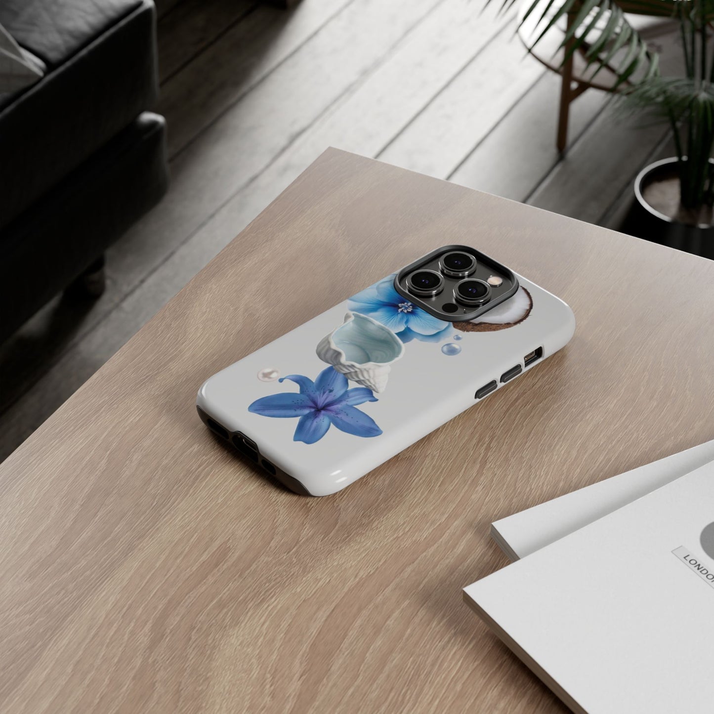 Tropical Blue Floral Phone Case — Coconut, Shell & Starfish Design