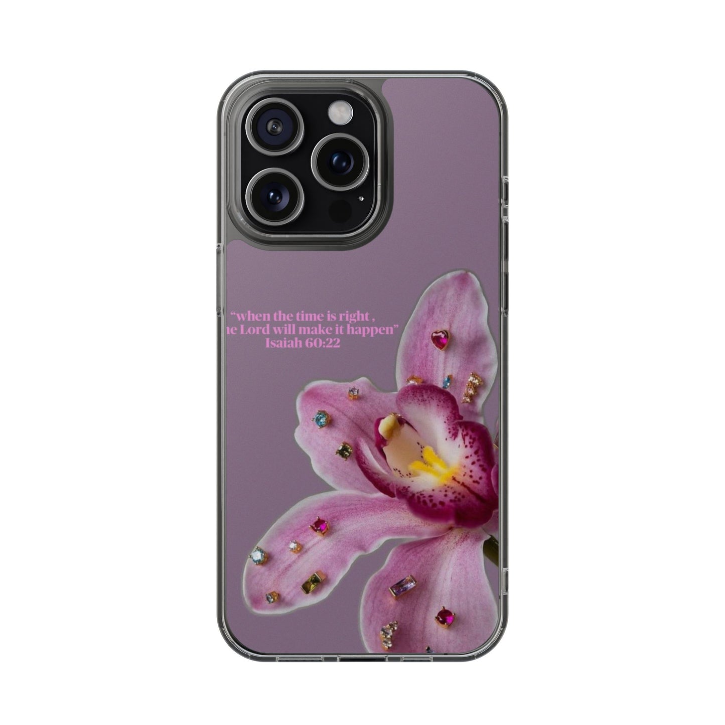 Clear Floral Impact-Resistant Phone Case — "When the time is right" Rose Orchid Design