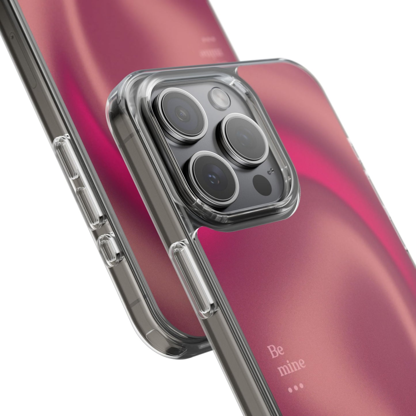 Clear Impact Phone Case — Pink Satin Swirl "Be mine" Design