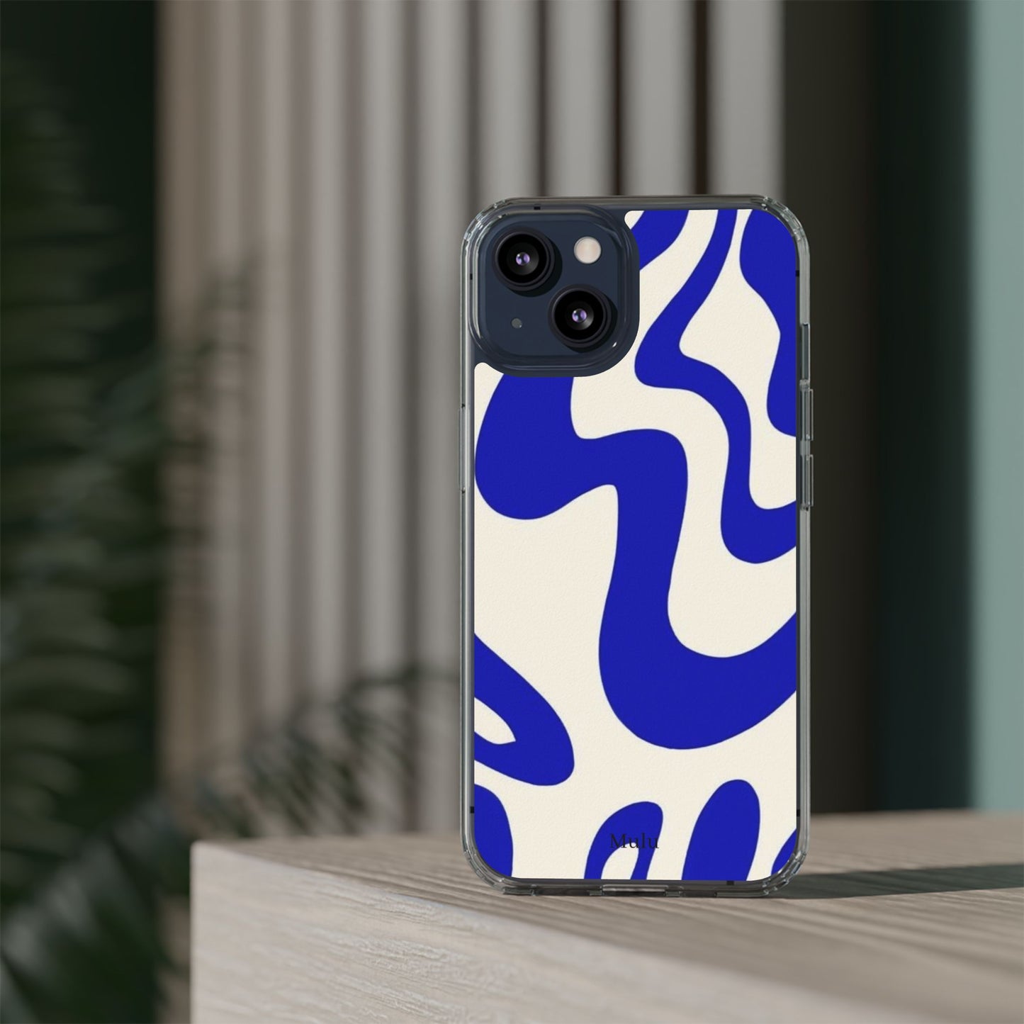 Clear Impact-Resistant Case — Blue Abstract Wavy Pattern