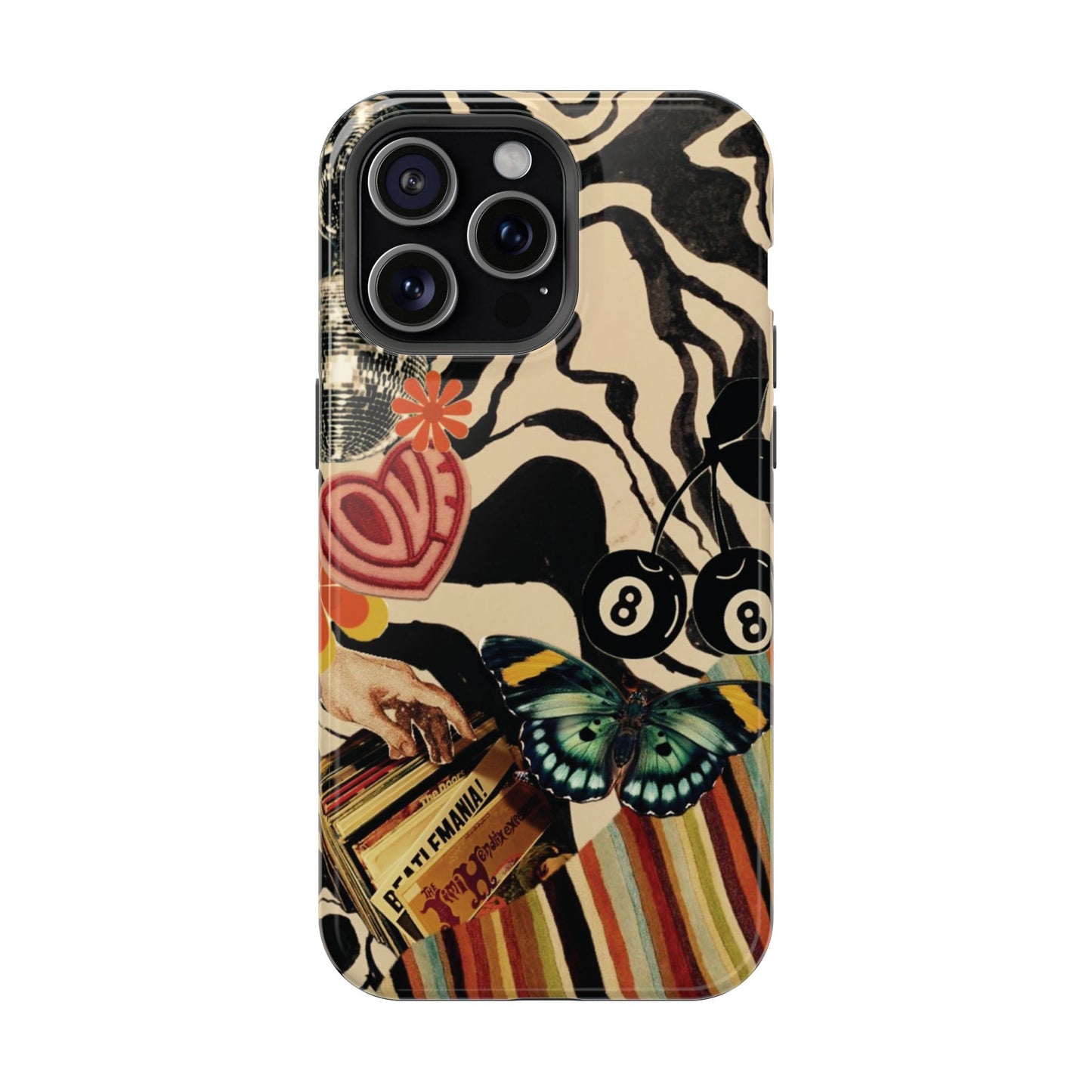 Phone Case — Retro Collage Magnetic Impact-Resistant Case with Butterfly & Zebra Print