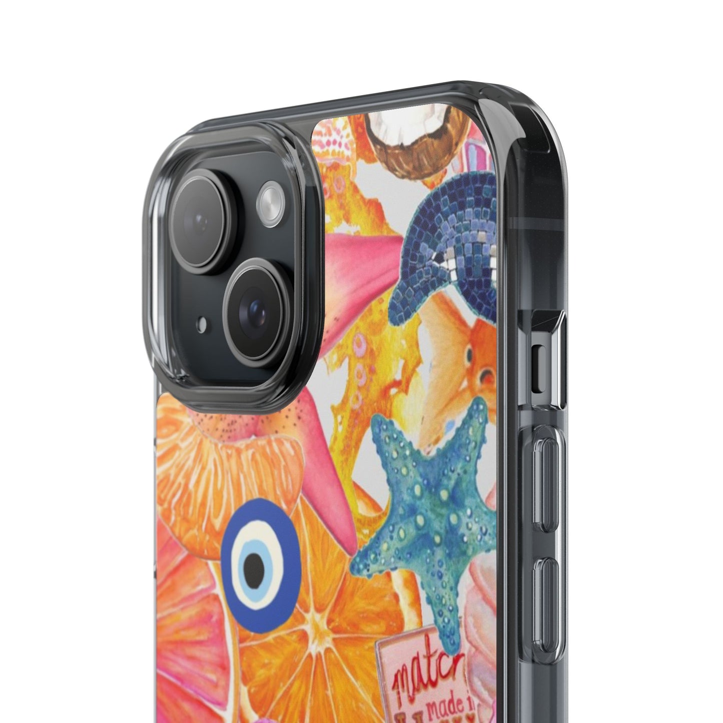 Clear Impact-Resistant Phone Case — Colorful Tropical Collage Design