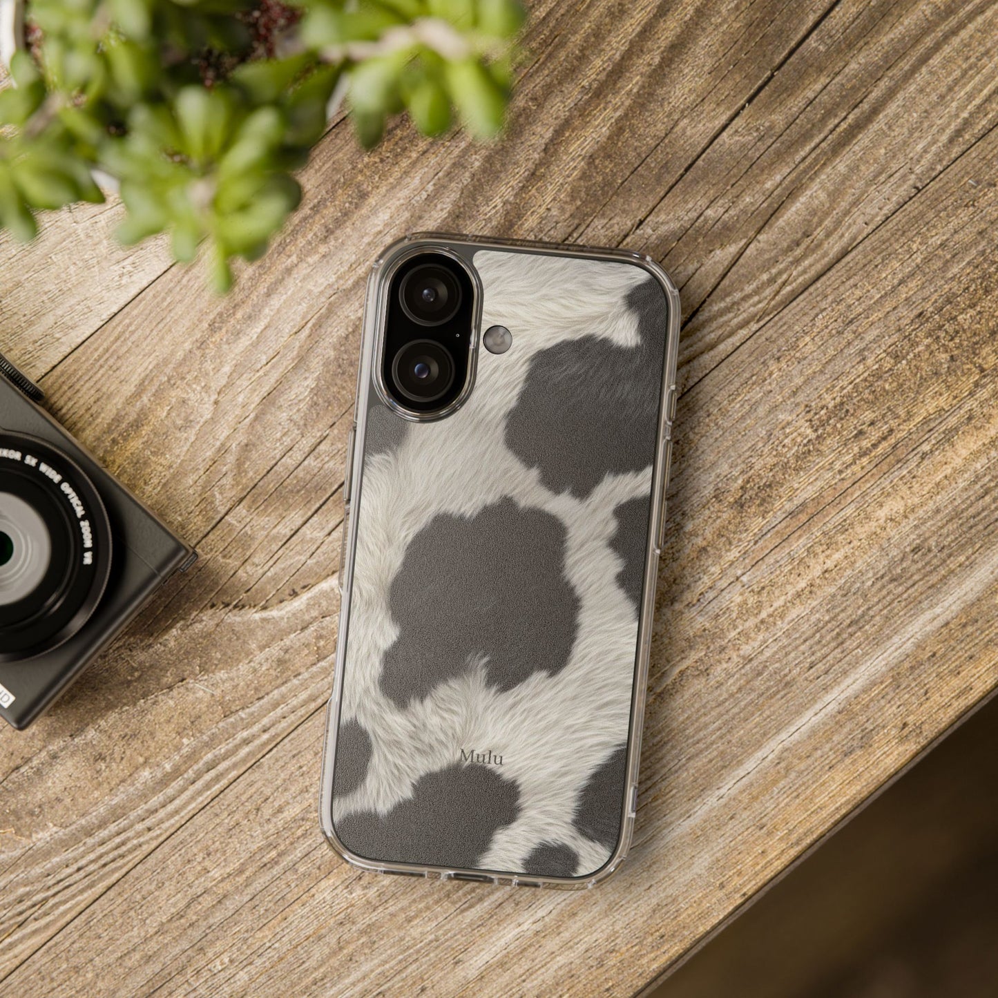 Cow Print Clear Impact Phone Case — Faux Fur Black & White Protection
