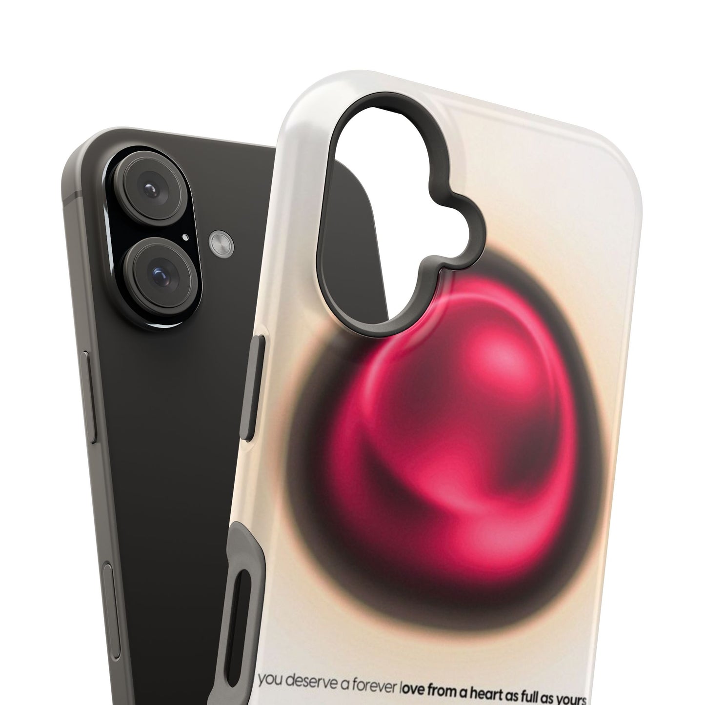 Protective Phone Case — Red Pearl Heart Design with 'You deserve a forever love' Text