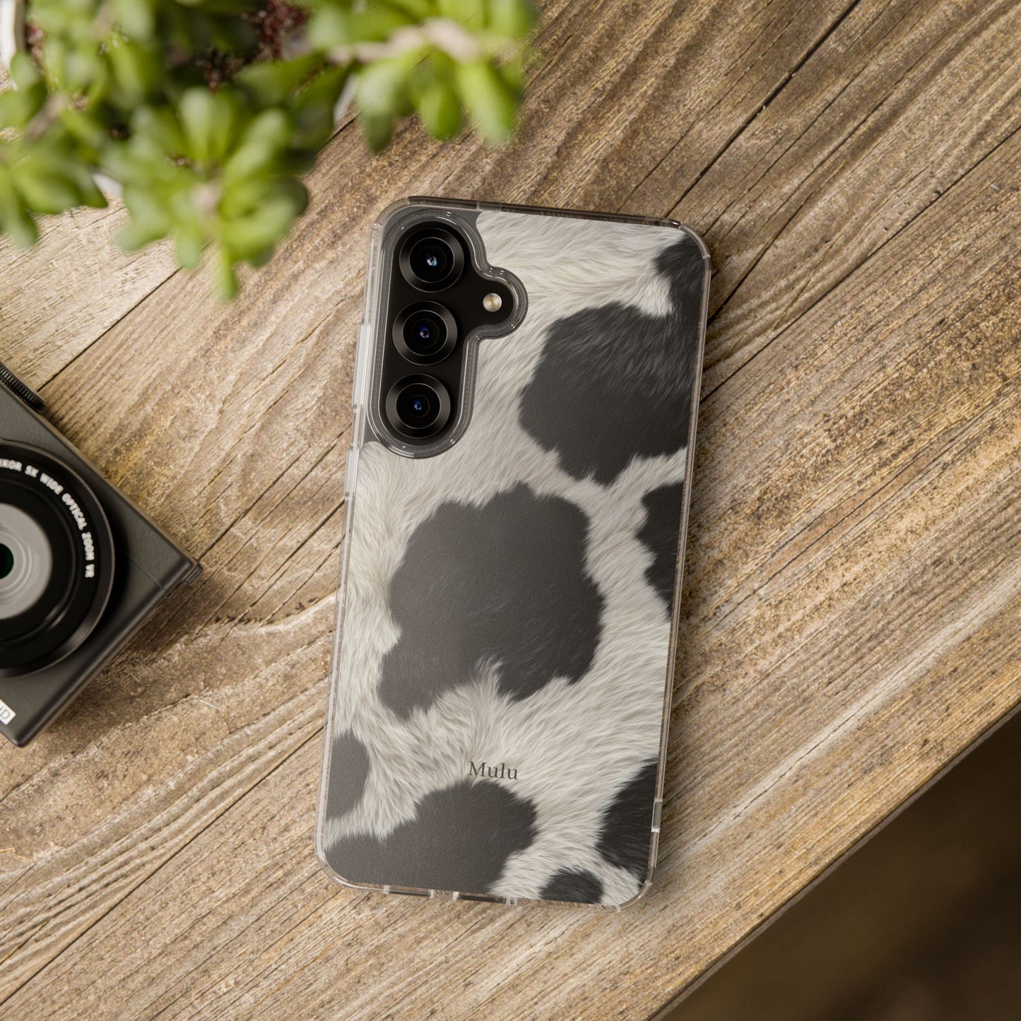 Cow Print Clear Impact Phone Case — Faux Fur Black & White Protection