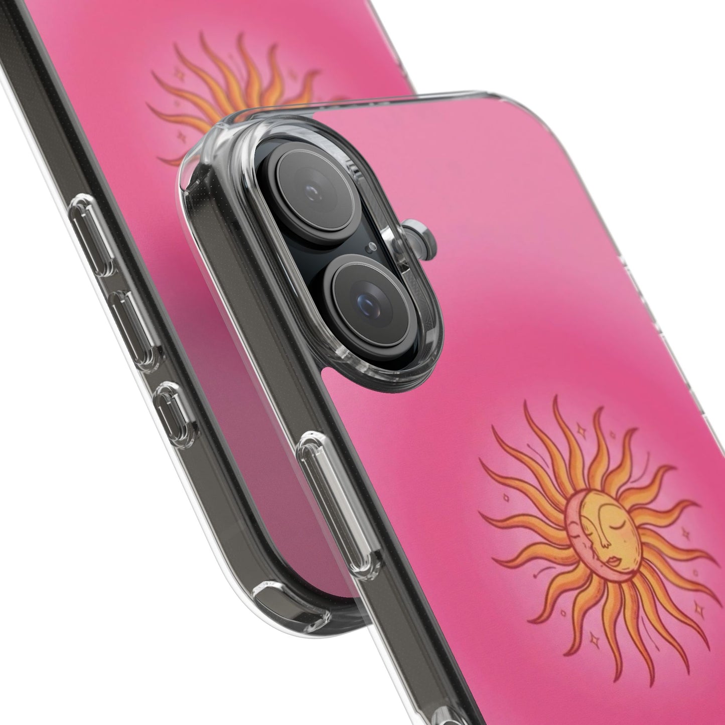 Pink Sun Phone Case — Radiant Sunburst Impact-Resistant Clear Case
