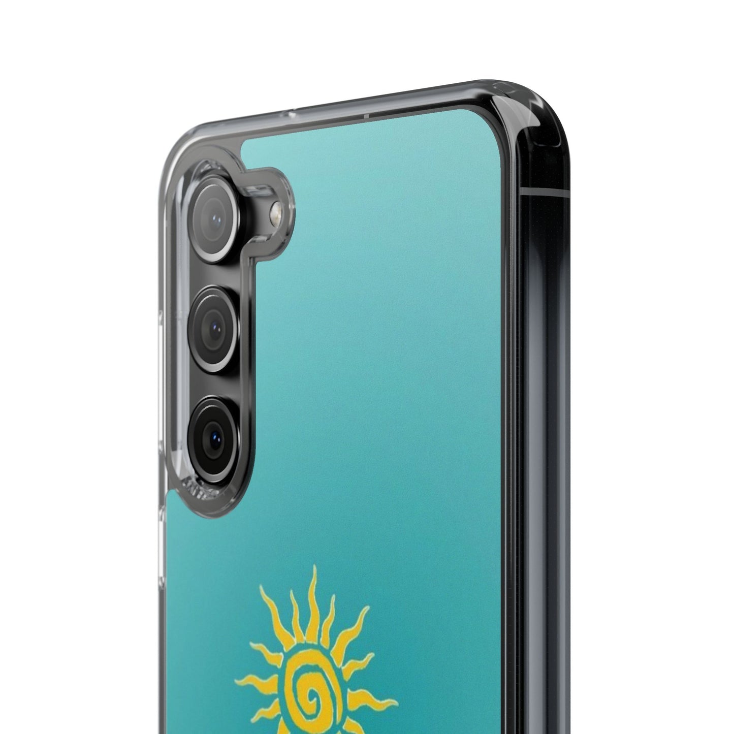 Clear Impact-Resistant Phone Case — Yellow Sun on Teal Gradient