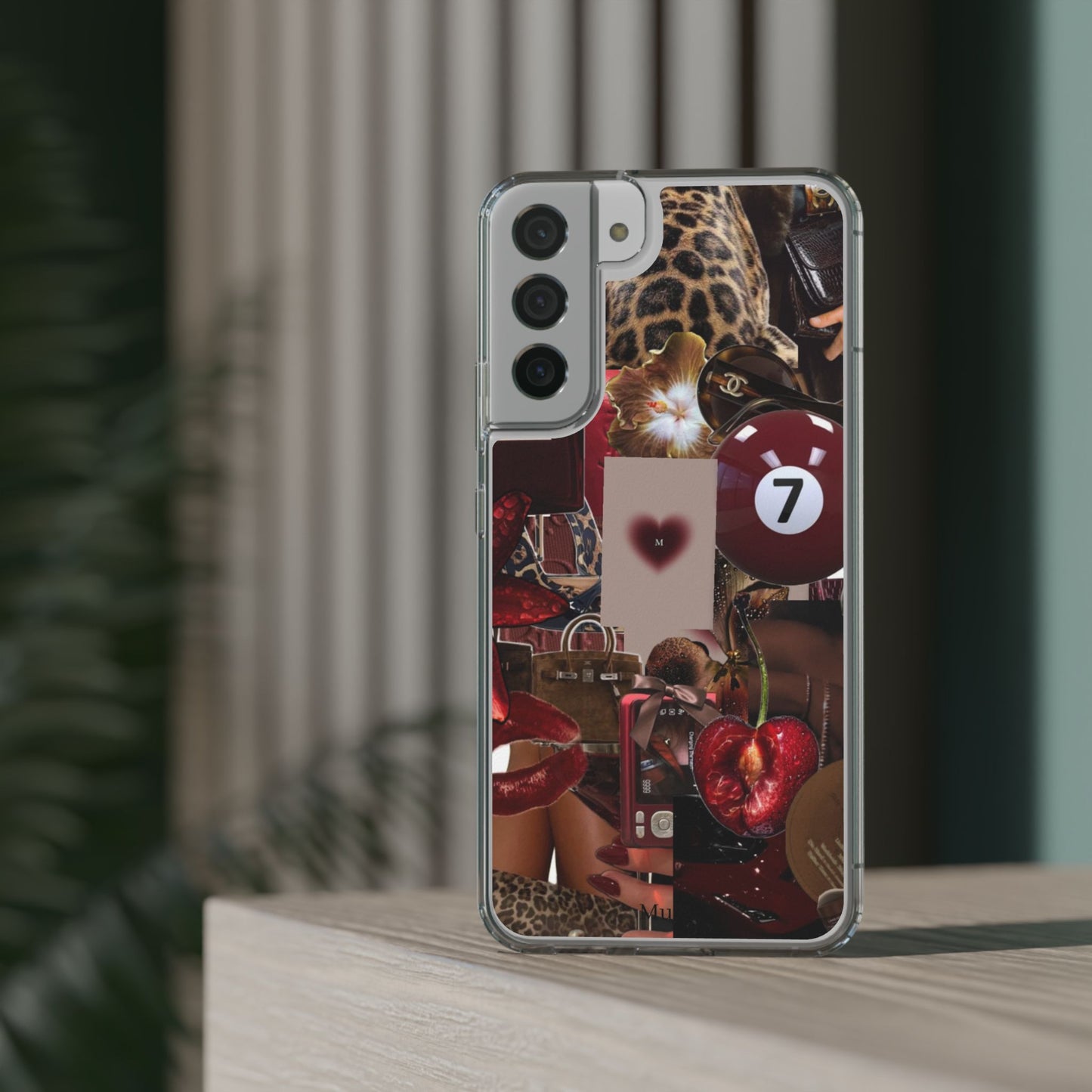 Clear Impact-Resistant Phone Case — Retro Cherry Collage Design
