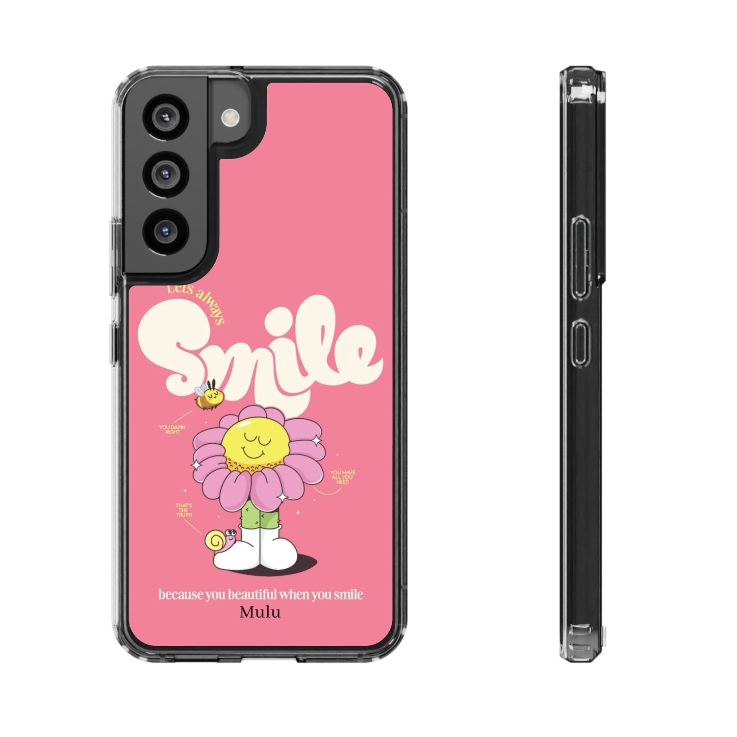 Clear Impact-Resistant Phone Case — Pink 'Smile' Flower Design