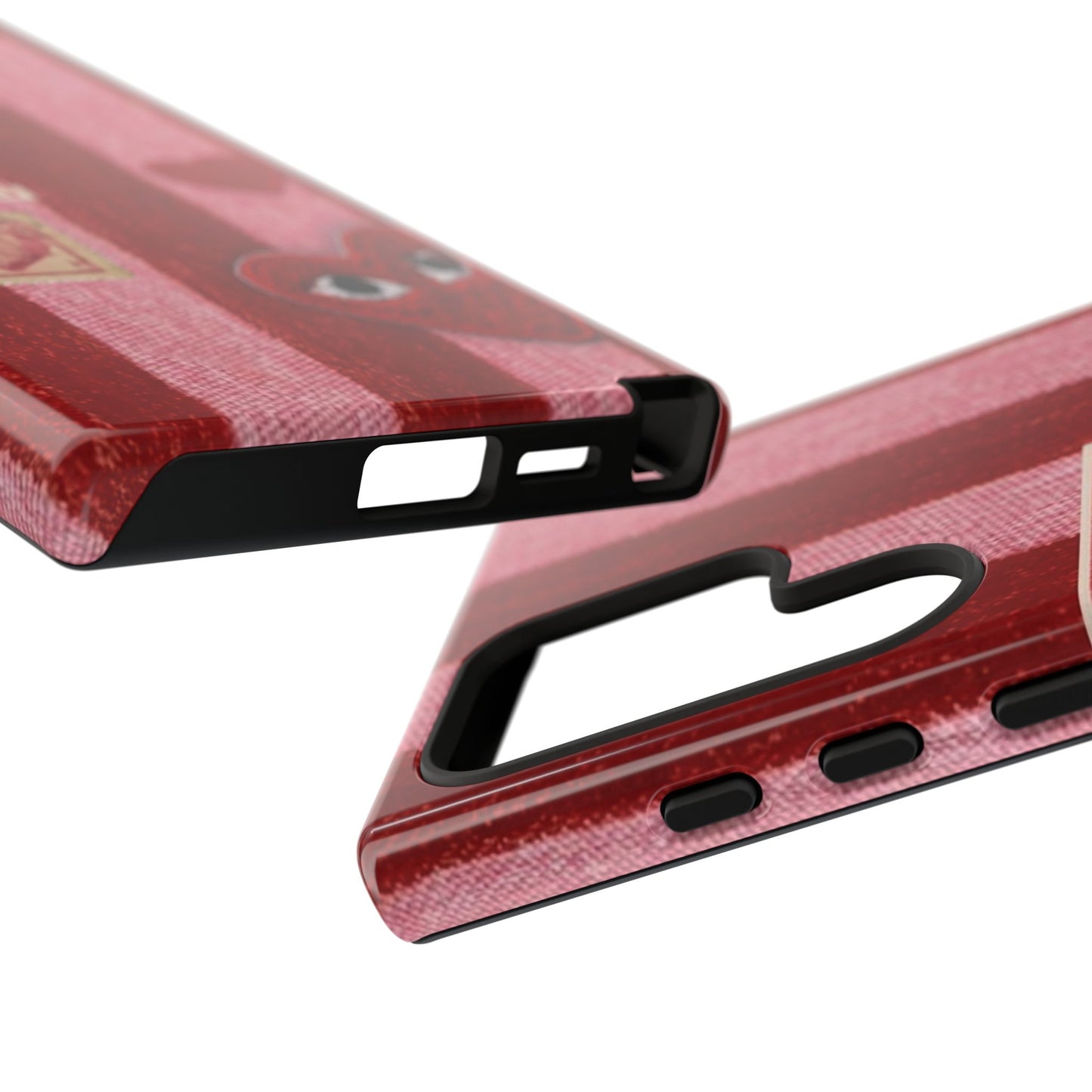 Phone Case — Red Striped Heart Design with “Good Things Are Coming”