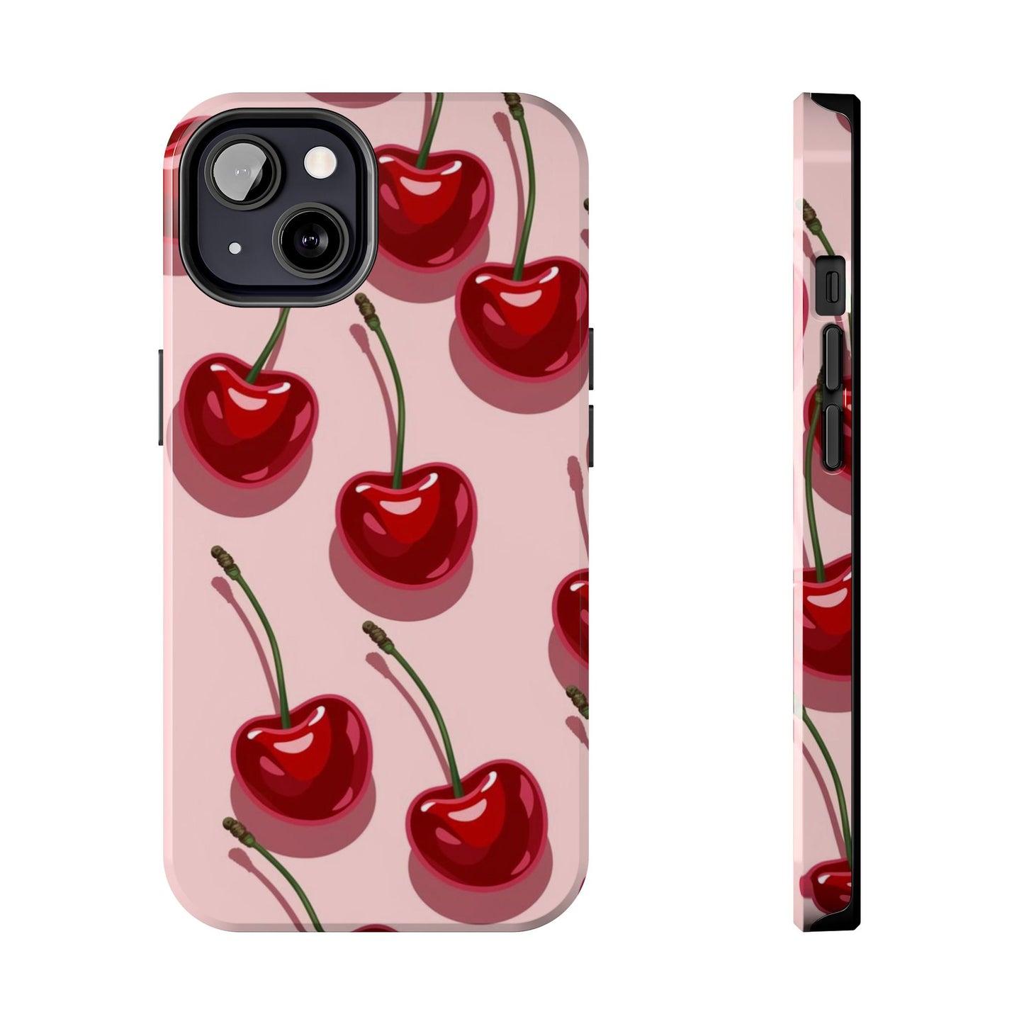 Cherry Pattern Tough Phone Case — Retro Pink Cherry Print Protective Phone Case