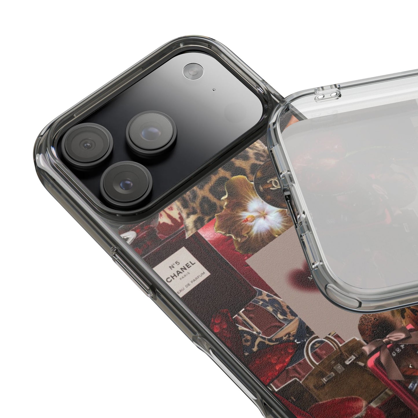 Clear Impact-Resistant Phone Case — Retro Cherry Collage Design