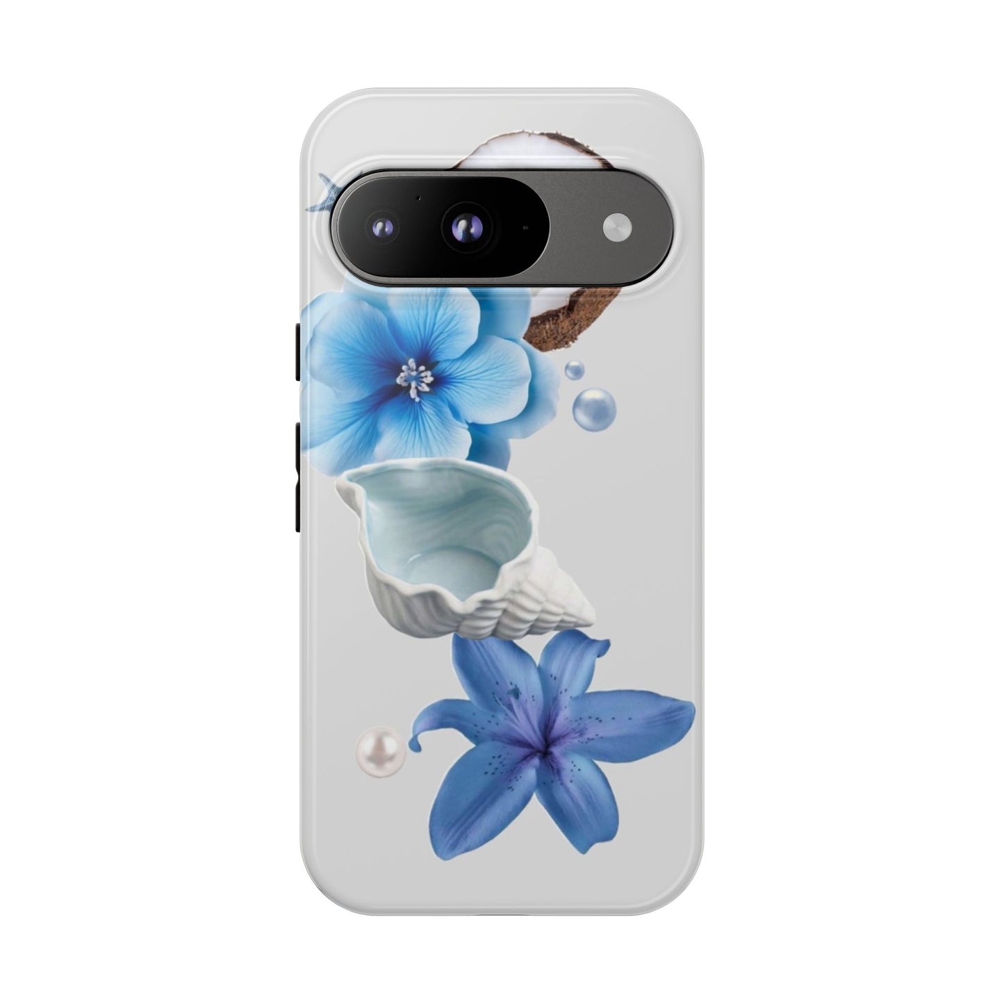 Tropical Blue Floral Phone Case — Coconut, Shell & Starfish Design