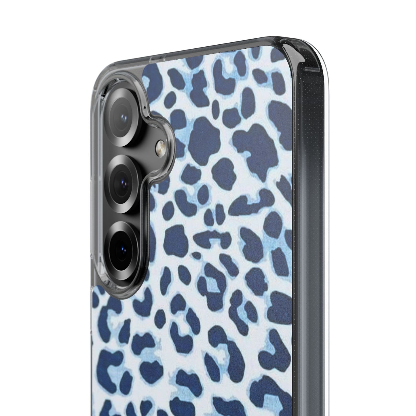 Clear Impact-Resistant Phone Case — Blue Watercolor Leopard Print